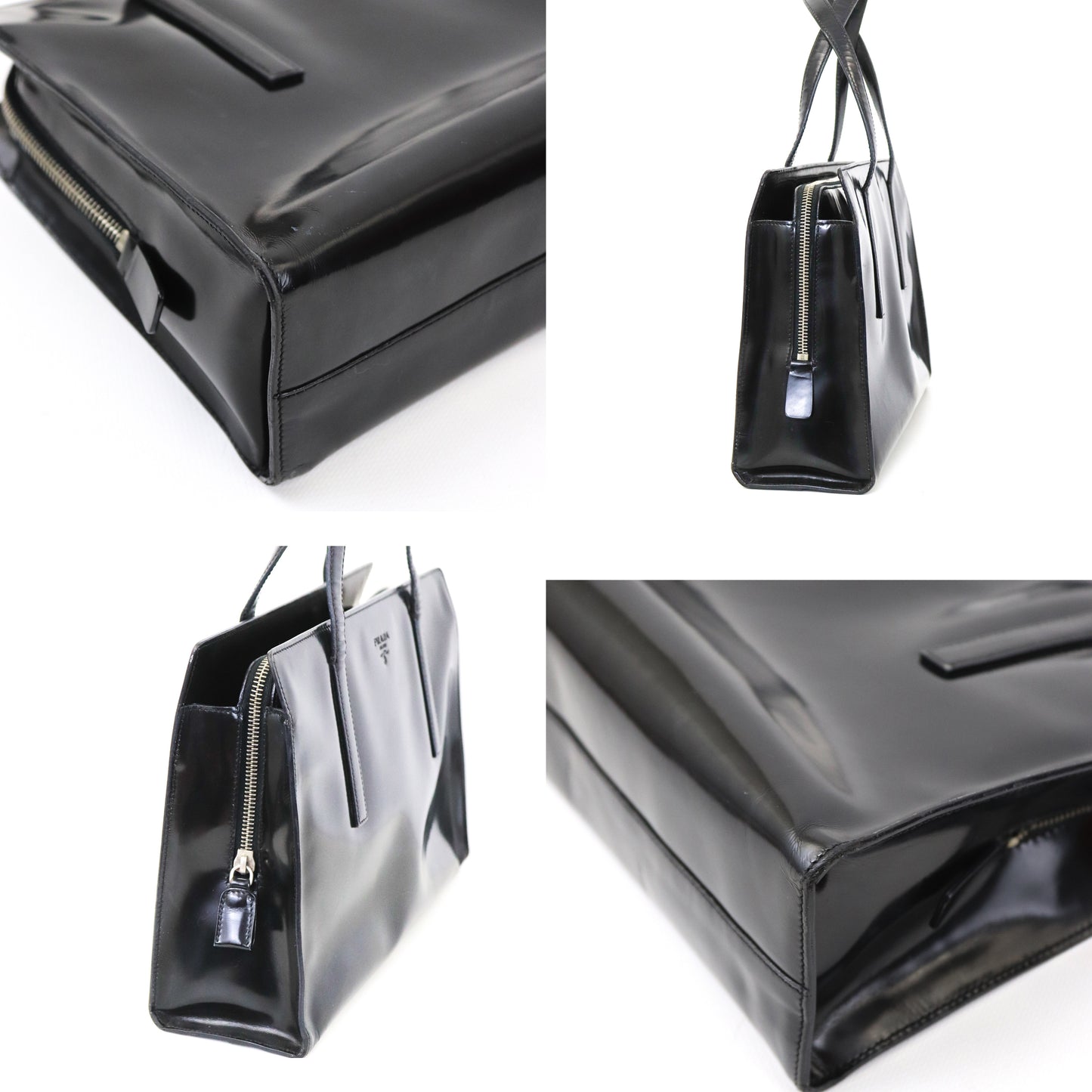 Vintage 1990s Prada Spazzolato Black Patent Leather Shoulder Bag As seen on Carolyn Bessette Kennedy