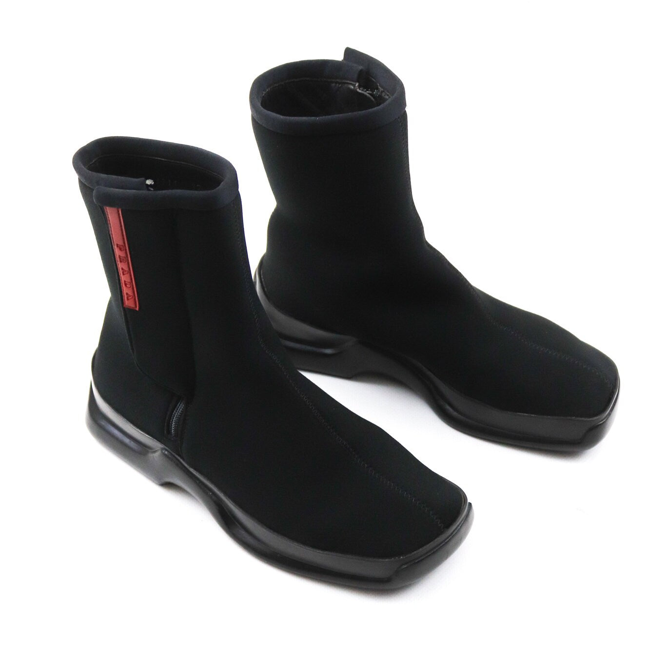 Vintage 1990s Prada Linea Rosa Square Toe Massive Sole Nylon Moto Boots / 37 (US 7)