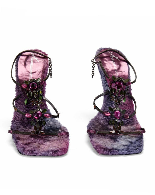 Vintage Vicini Russell&Bromley Purple Fur Jewel Heels / 38 (US 8)