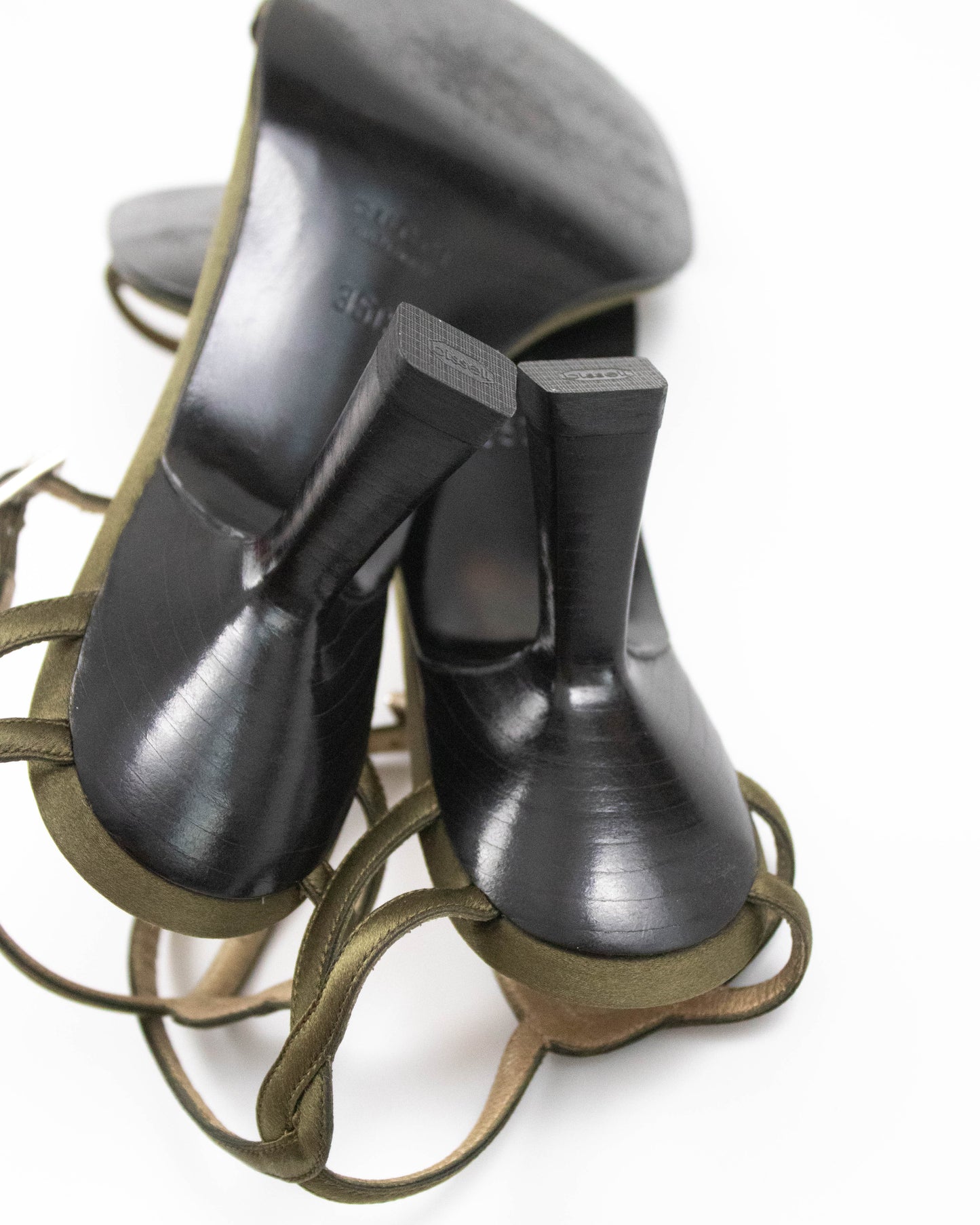 Vintage 1990s Gucci by Tom Ford Olive Satin Twisted Sandals / 35 (US 5)