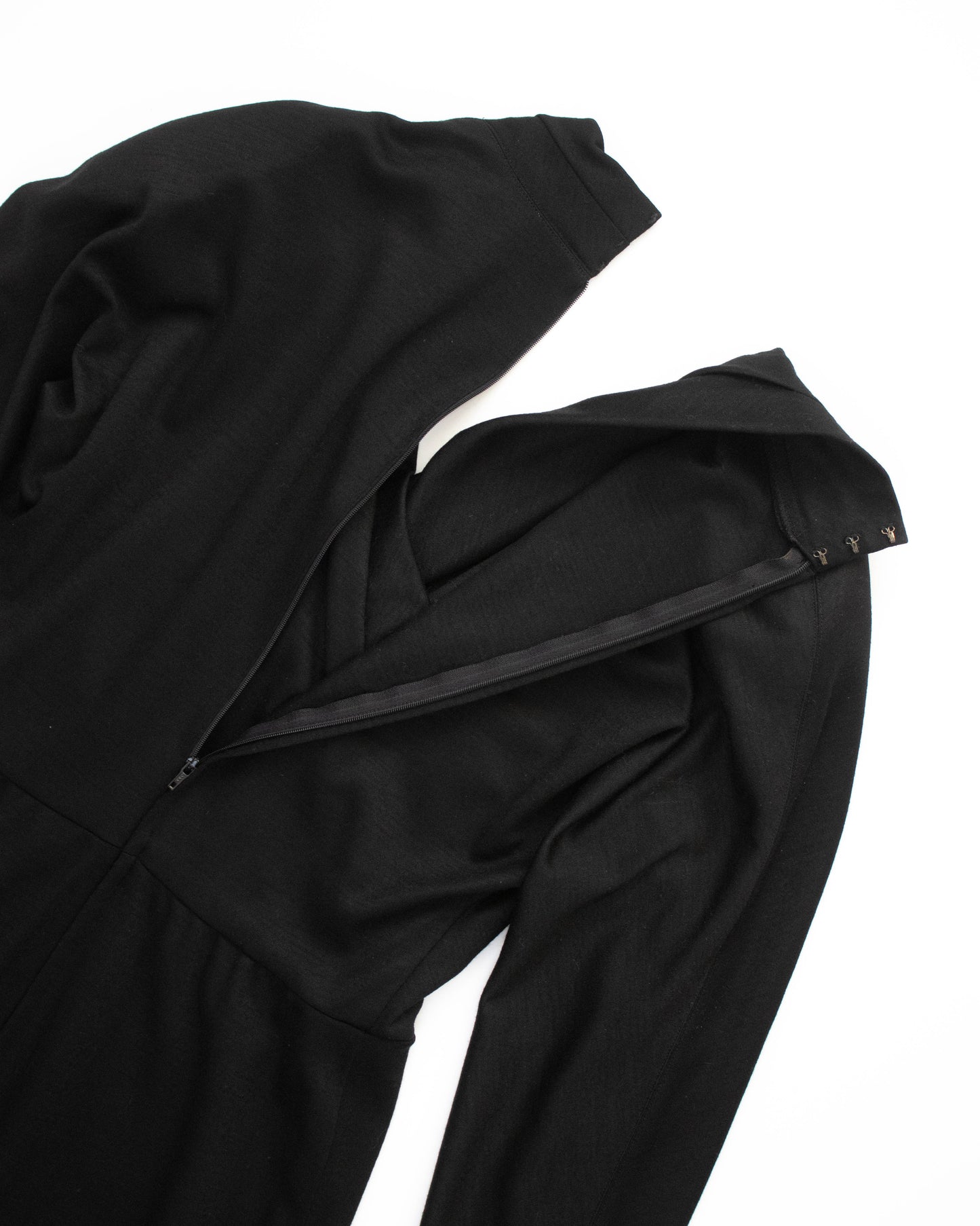 Vintage F/W 1986 Calvin Klein Collection Black Wool Midi Runway Dress / XS-S