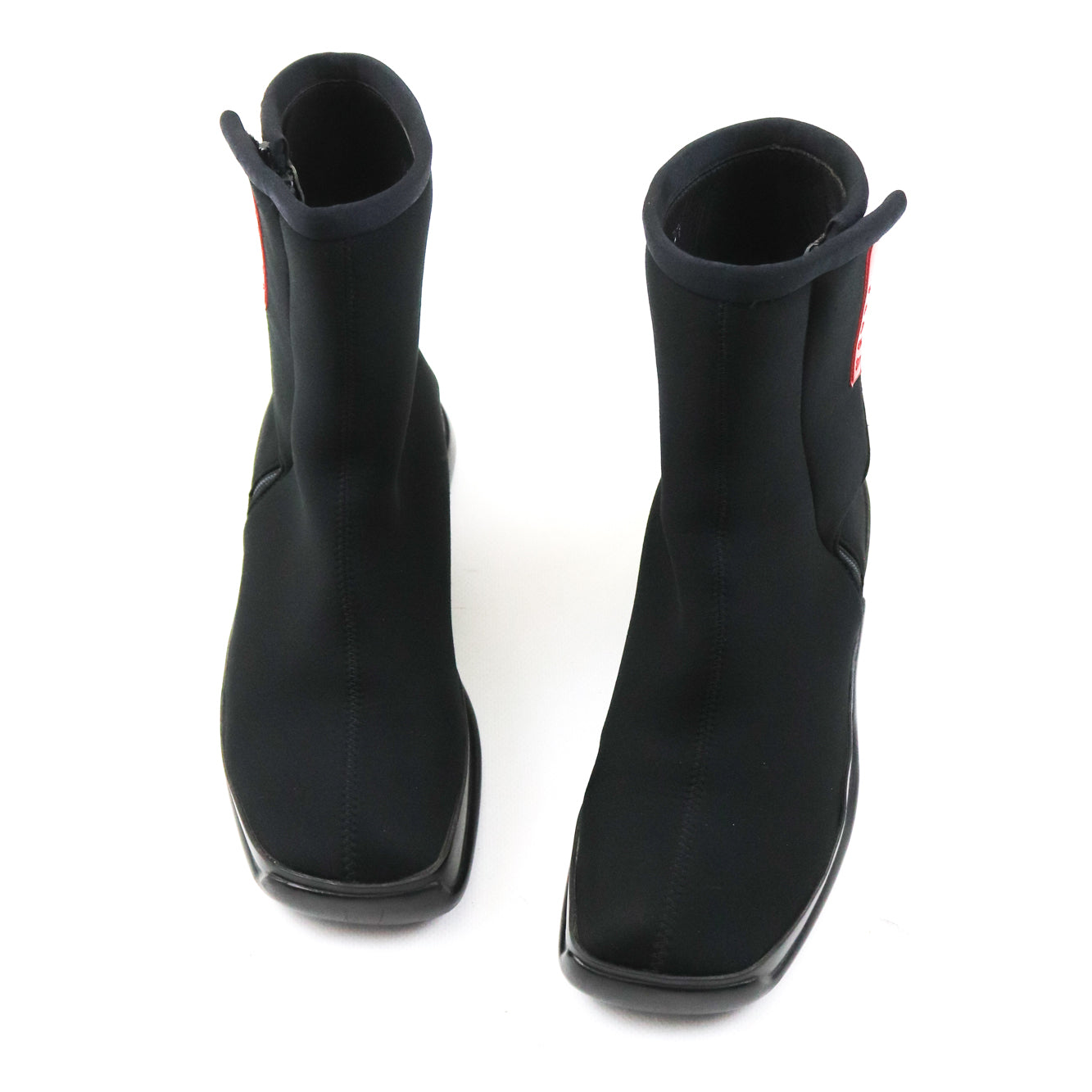 Vintage 1990s Prada Linea Rosa Square Toe Massive Sole Nylon Moto Boots / 37 (US 7)