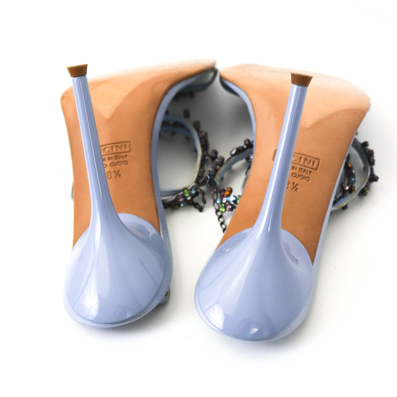 Vintage Vicini Giuseppe Zanotti Baby Blue Square Toe Crystal Bejeweled Heels / 38.5 (US 8.5)