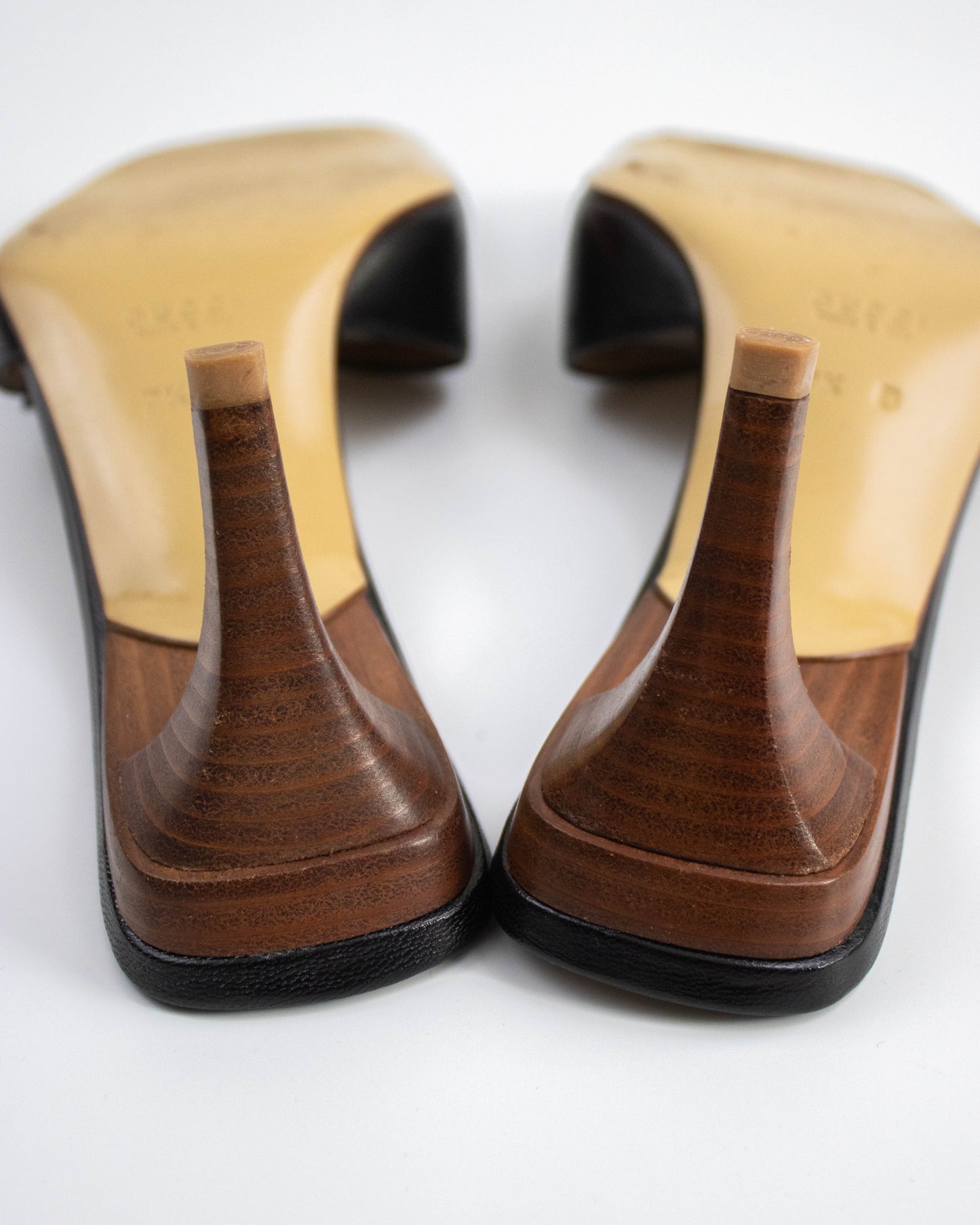 Vintage 1990s Gucci by Tom Ford Black Double Strap Cut-out Detail Mule Heels / 37.5 (US 7.5)