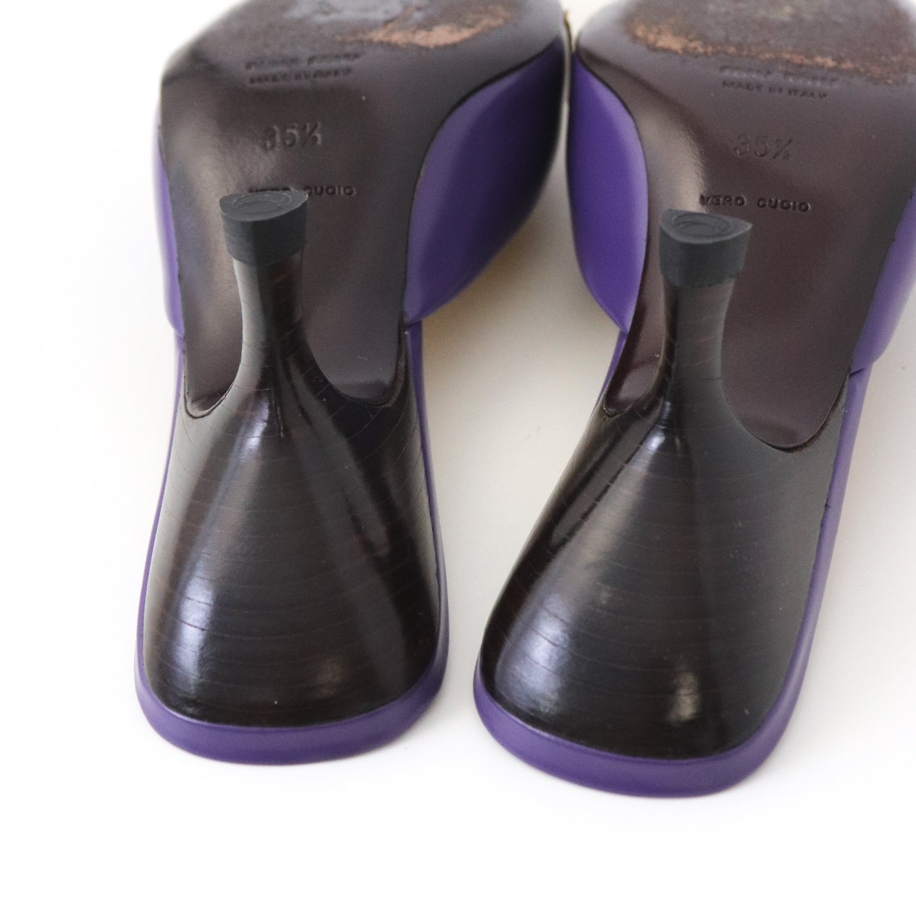 Vintage Miu Miu Prada Purple Yellow Leather Western Mules Pointed Toe Heels / 35.5 (US 5.5)