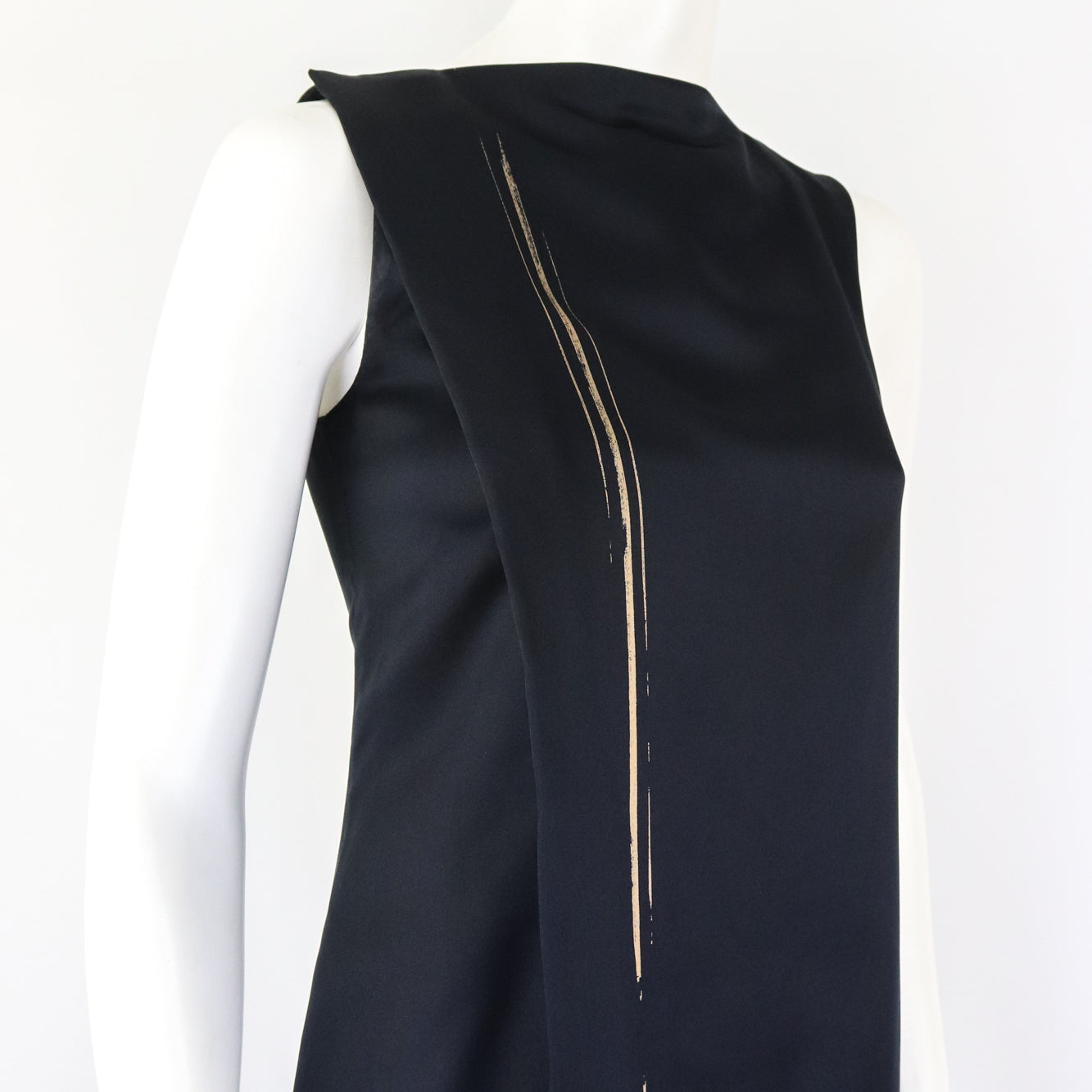 Vintage F/W 1997 Calvin Klein Collection Black Satin Dress Gold Line Detail / XS