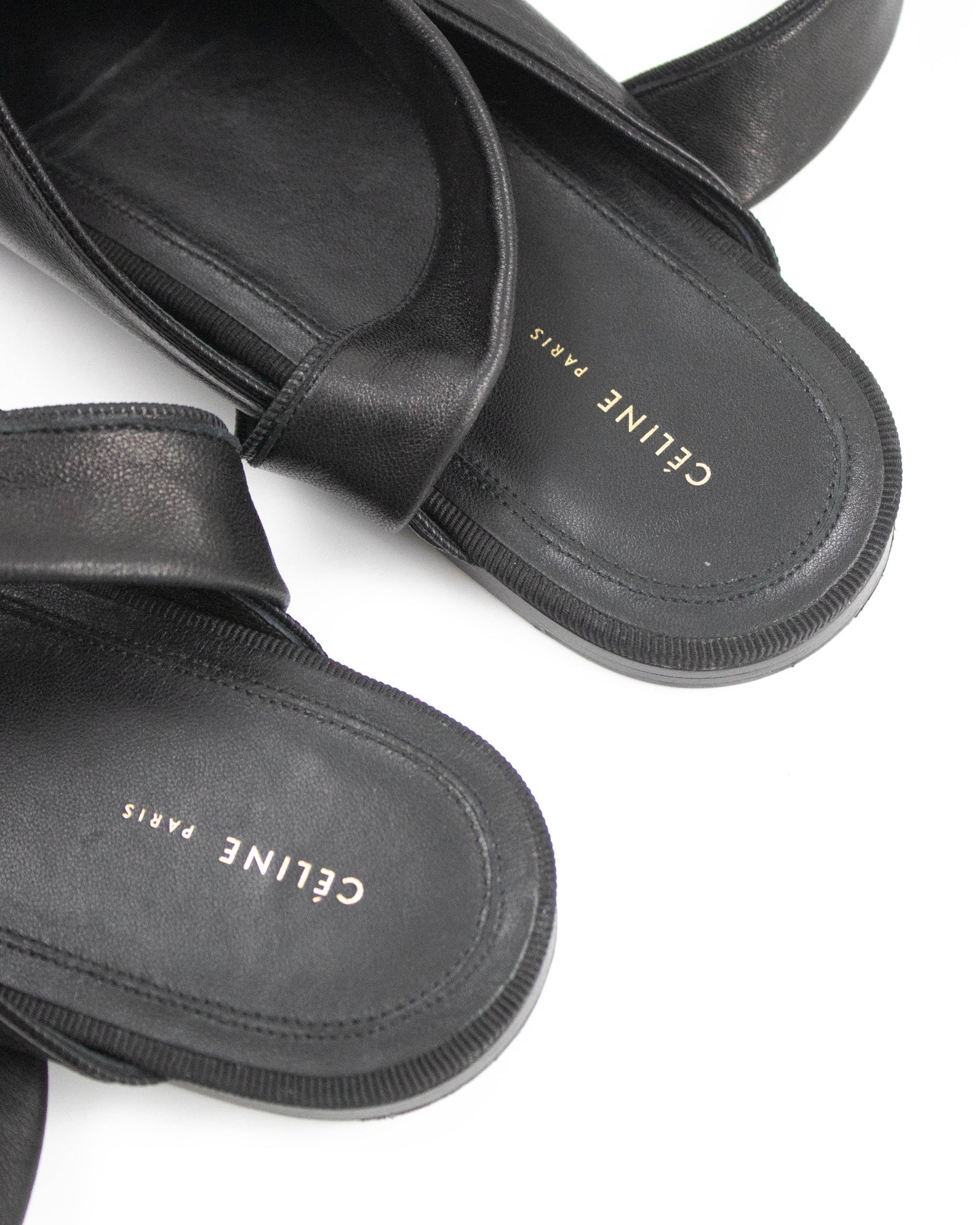 Celine by Phoebe Philo Soft Black Leather Ankle Wrap Flat Mules / 37 (US 7)