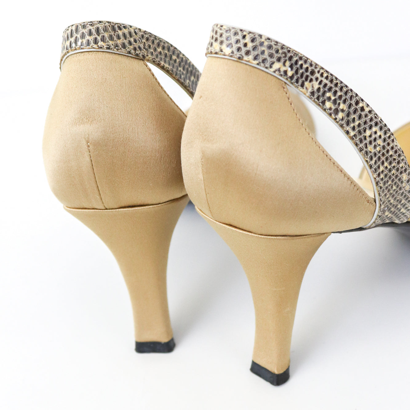 Vintage 2000s Prada Satin D'Orsay Lizard Trim Flared Heel Pumps / 39 (US 9)