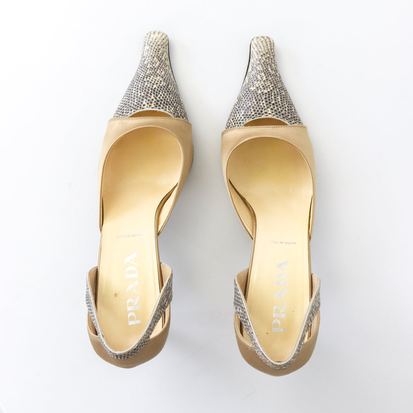 Vintage 2000s Prada Satin D'Orsay Lizard Trim Flared Heel Pumps / 39 (US 9)