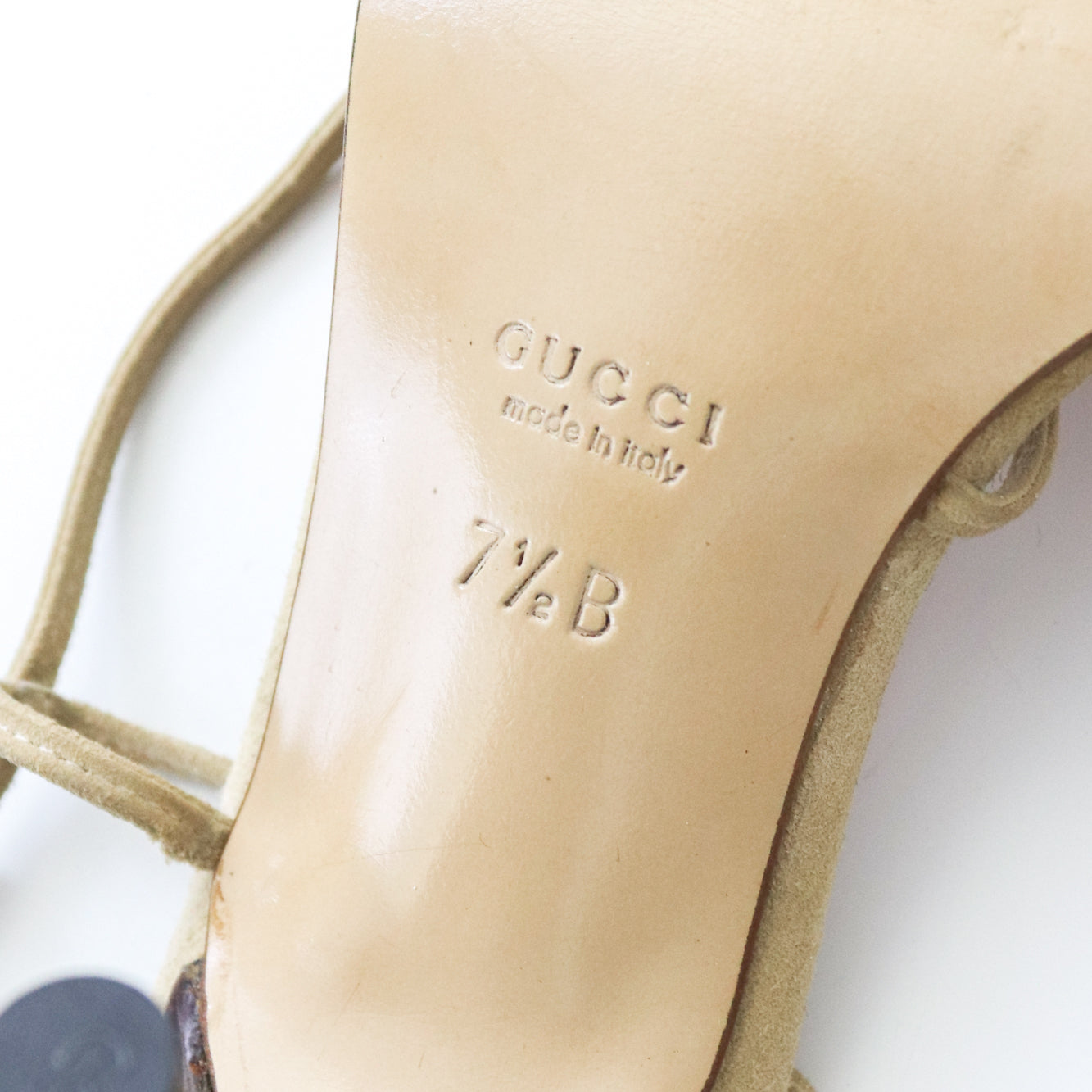 Vintage Gucci by Tom Ford Beige Suede Minimalist Bow Strappy Sandals / 37.5 (US 37.5)