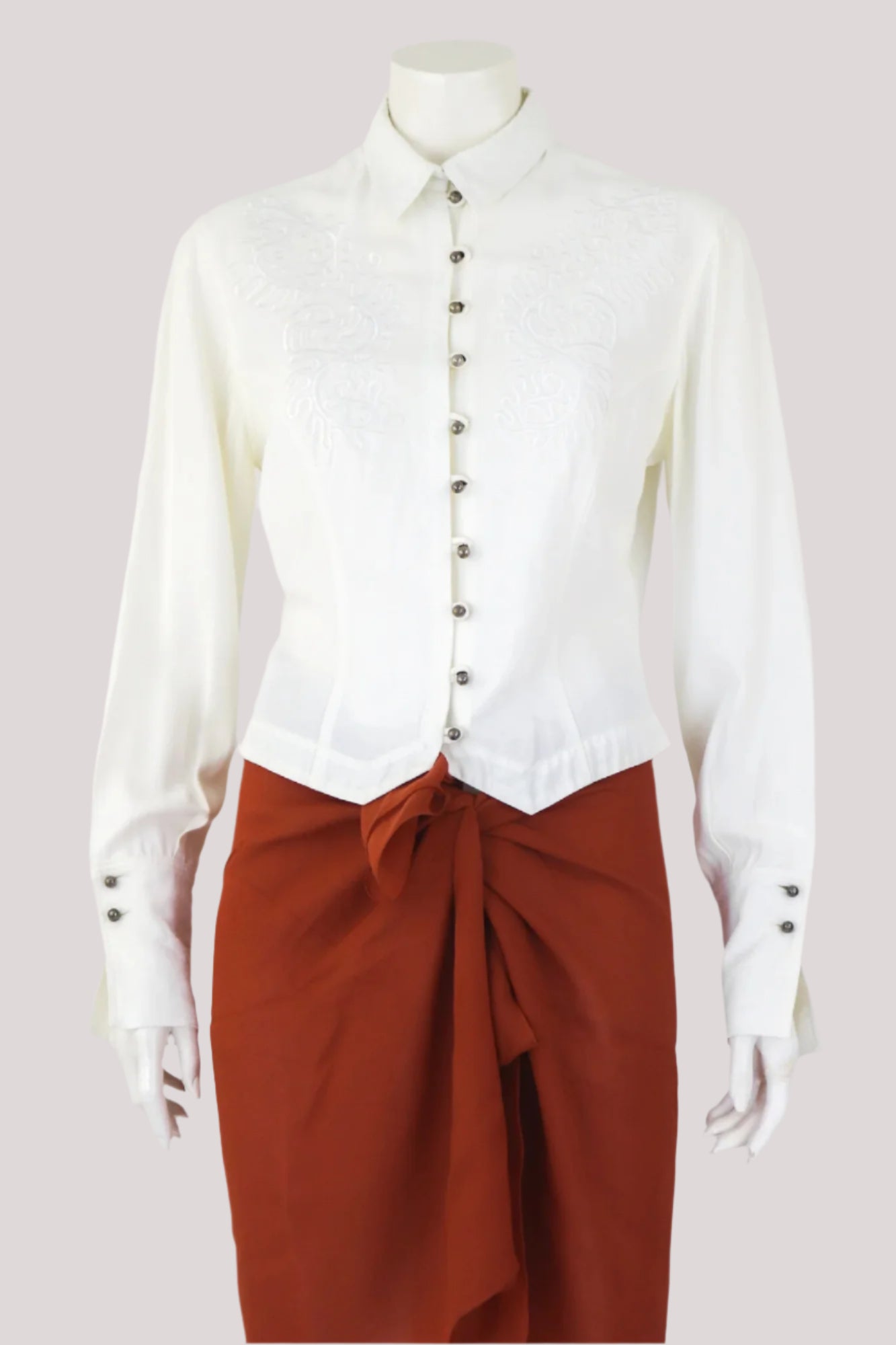 Vintage S/S 1993 Rifat Ozbek Embroidered Blouse Runway Top / IT 42 (S)