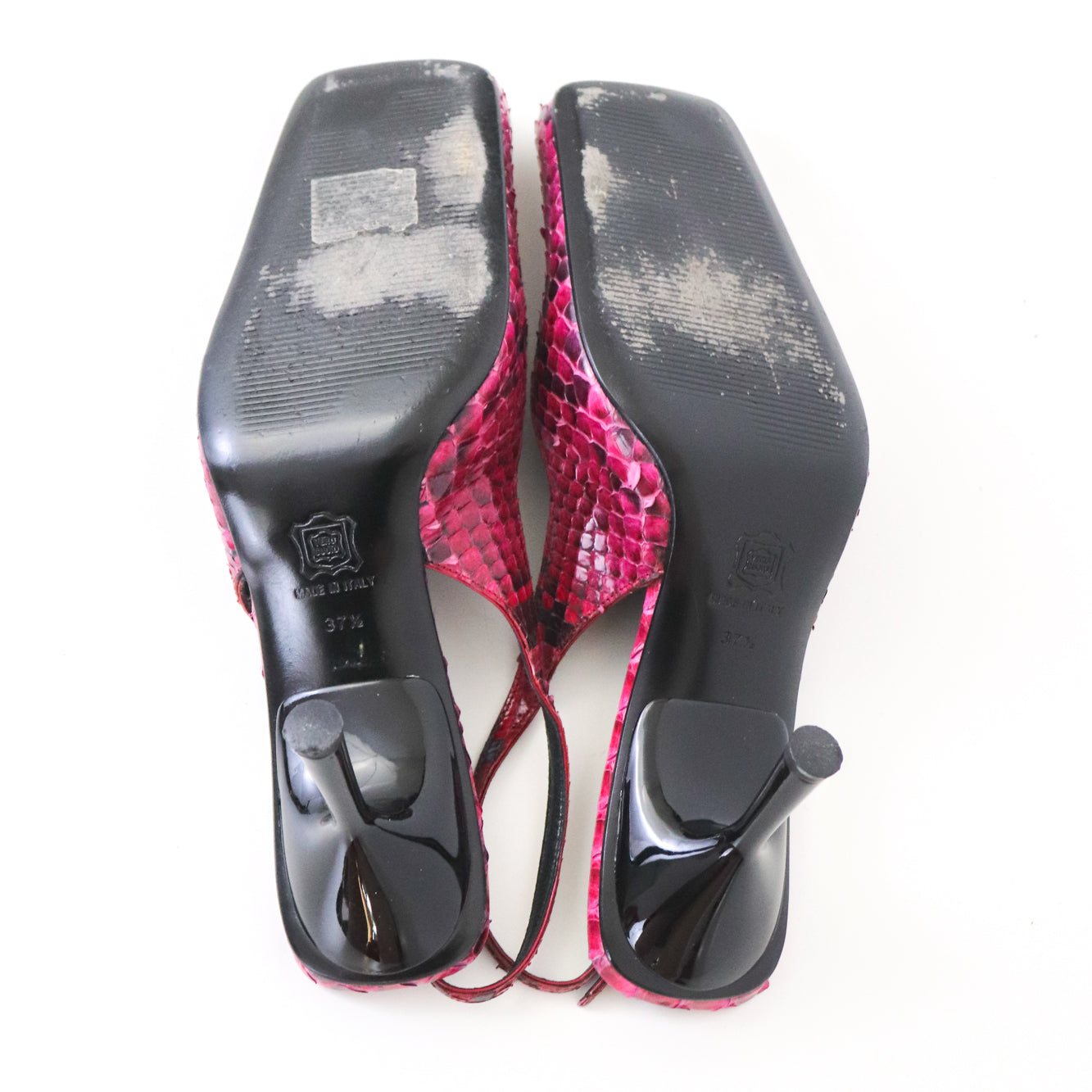 Vintage F/W 1999 Dolce&Gabbana Python Leather Snakeskin Square Toe Slingback Heels / 37.5 (US 7.5)