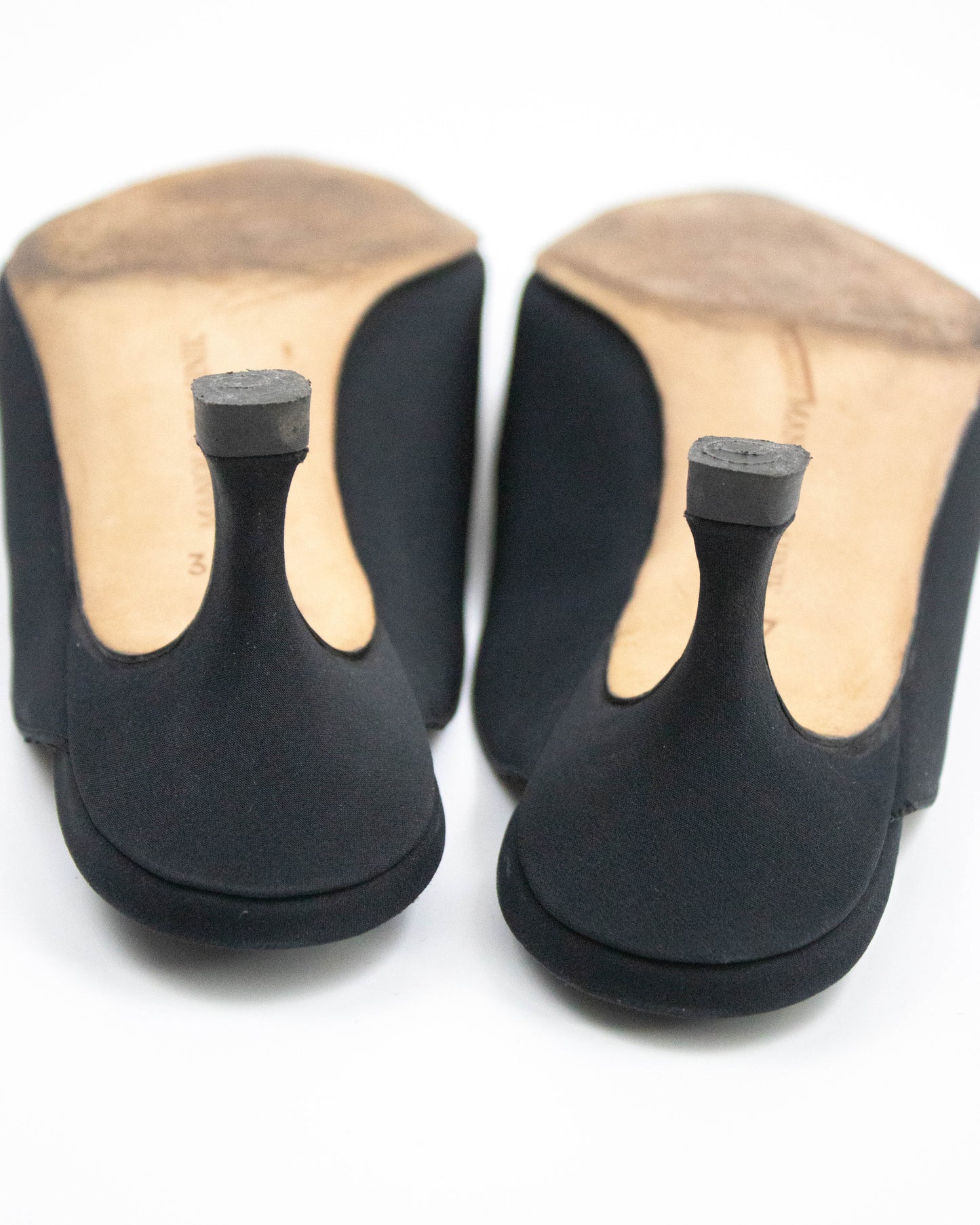 Vintage Manolo Blahnik Black Satin Kitten Heel Mules / 37 (US 7)