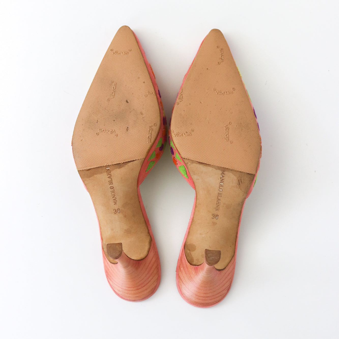 Vintage Manolo Blahnik Suede Floral Patchwork Pointed Toe Mule Heels / 36 (US 6)