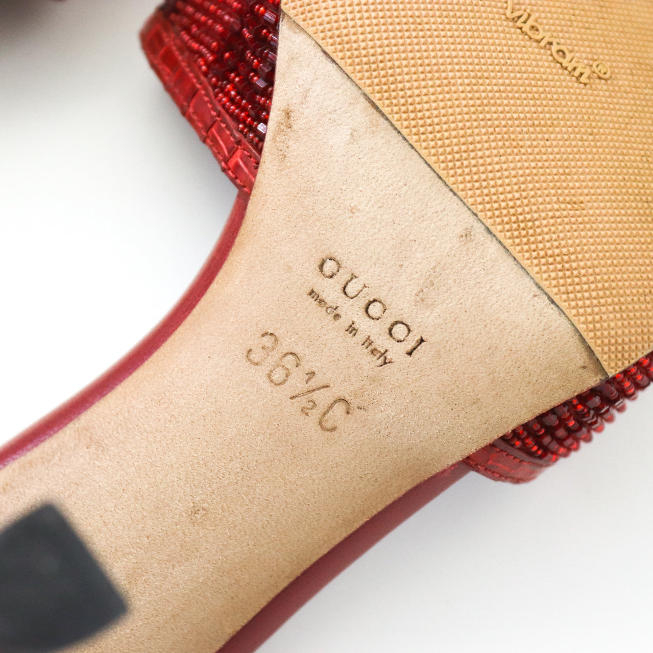 Vintage Gucci by Tom Ford GG Monogram Red Beaded Mules Reptile Leather Heels / 36.5 (US 6.5)