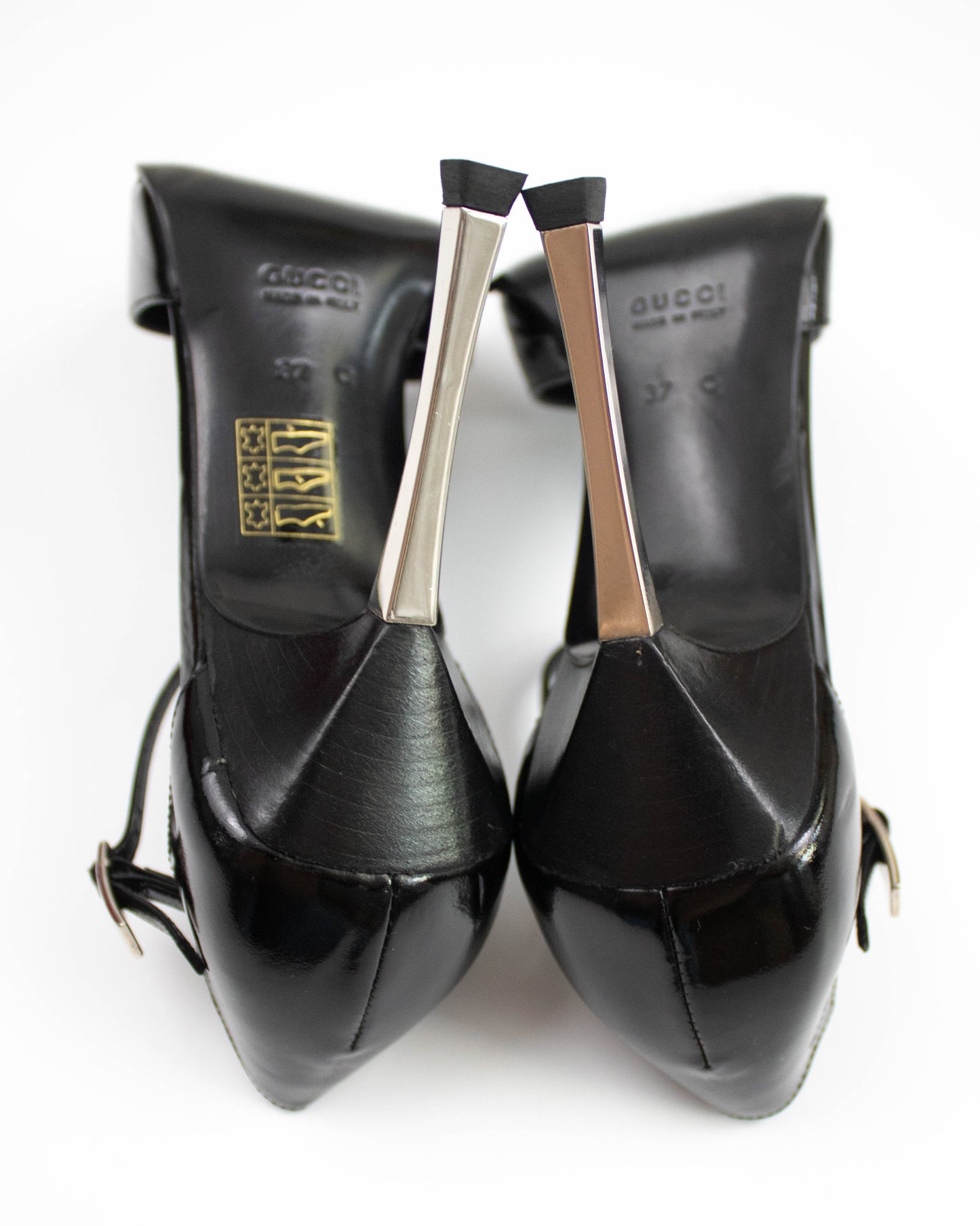 Vintage F/W 1997 Gucci Black Patent Leather Mary Jane Metal Heels / 37 (US 7)