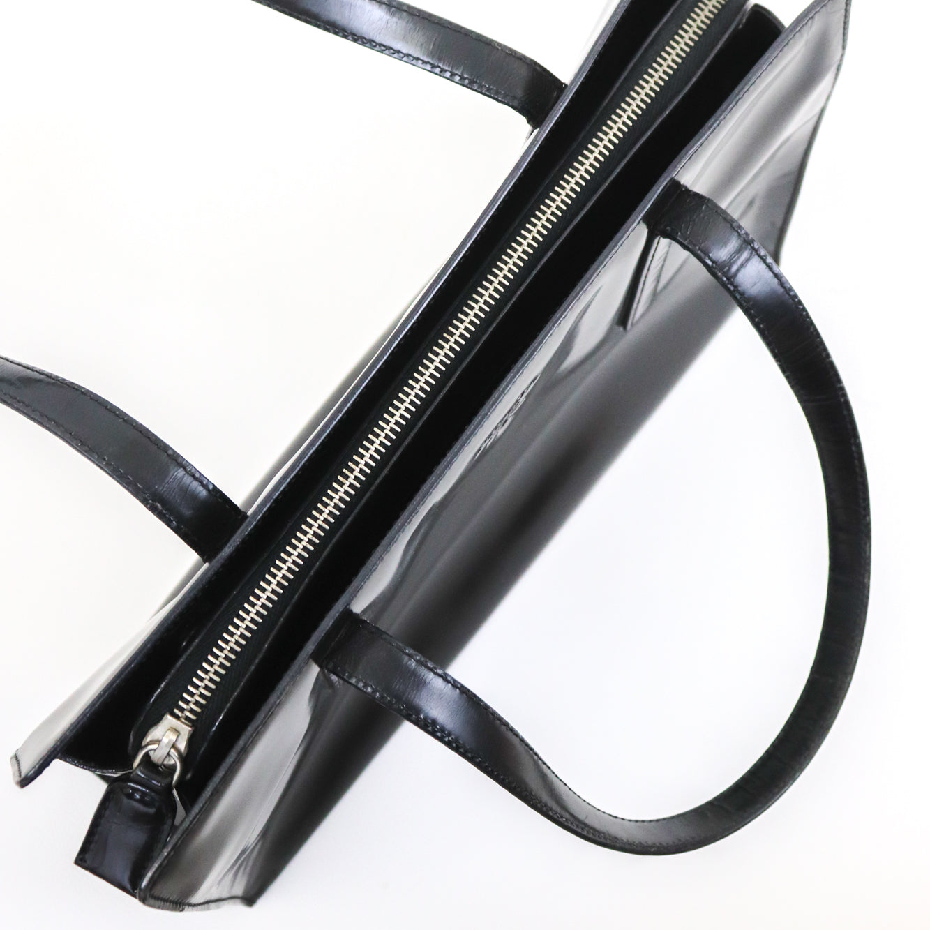 Vintage 1990s Prada Spazzolato Black Patent Leather Shoulder Bag As seen on Carolyn Bessette Kennedy