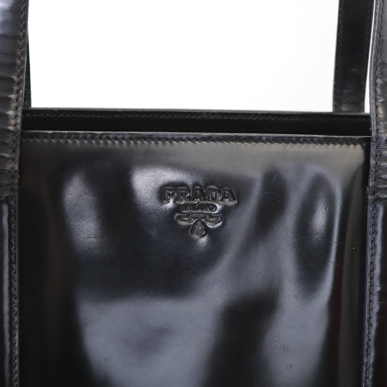 Vintage 1990s Prada Spazzolato Black Patent Leather Shoulder Bag As seen on Carolyn Bessette Kennedy