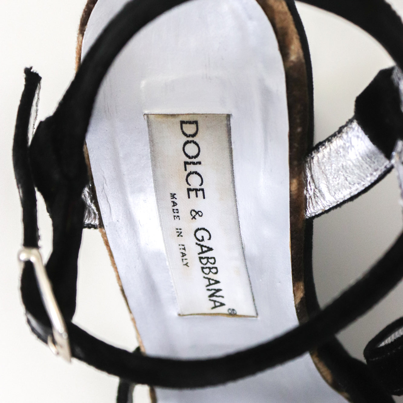 Vintage 1998 Dolce&Gabbana Velvet Wedge Platform Leopard Trim Sandals / 38 (US 8)