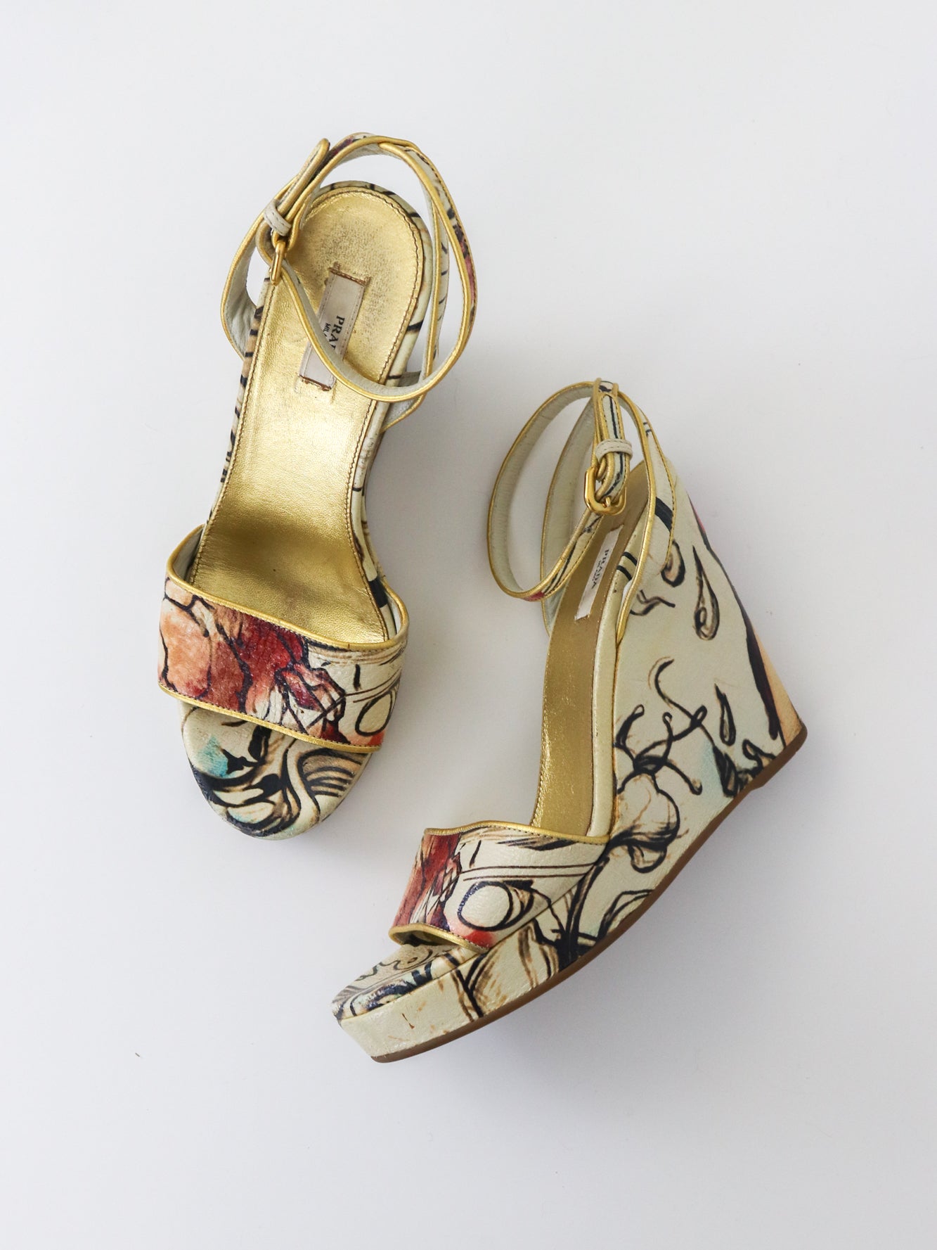 S/S 2008 Prada Fairy Collection James Jean Printed Wedge Heels / 36 (US 6)