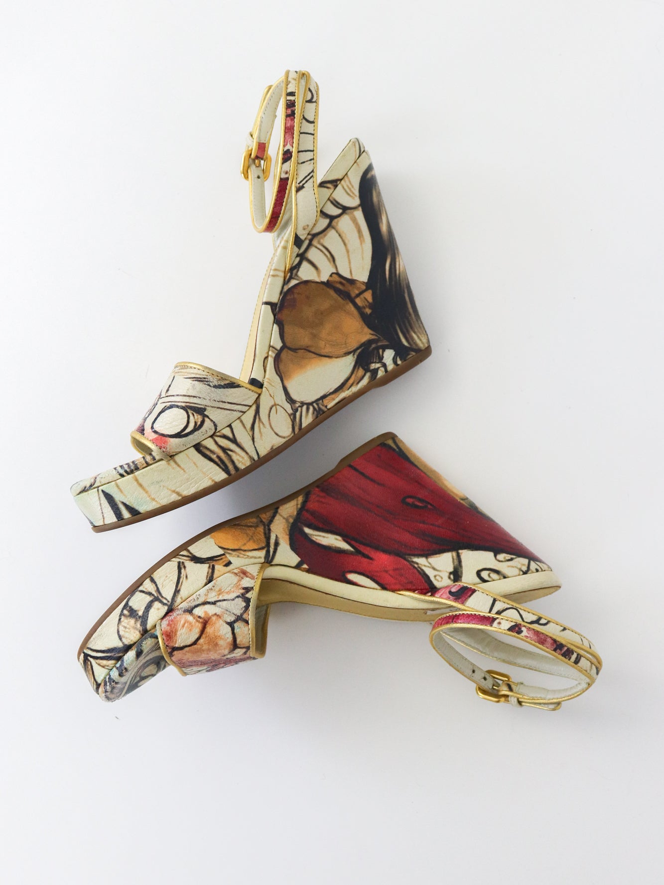 S/S 2008 Prada Fairy Collection James Jean Printed Wedge Heels / 36 (US 6)