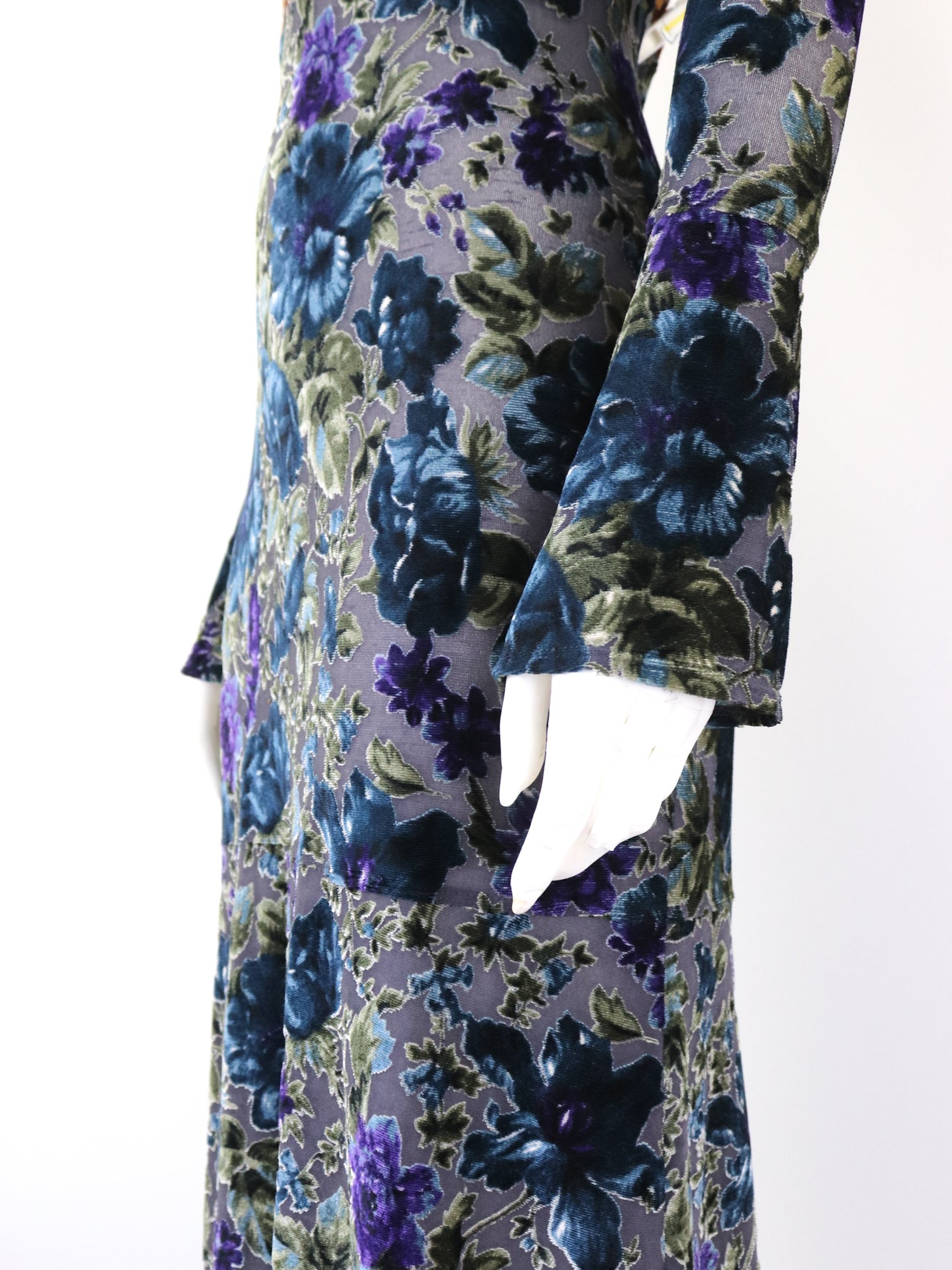 F/W 1997 Rifat Ozbek Burnout Velvet Floral Print Runway Dress / IT 42 (S-M)