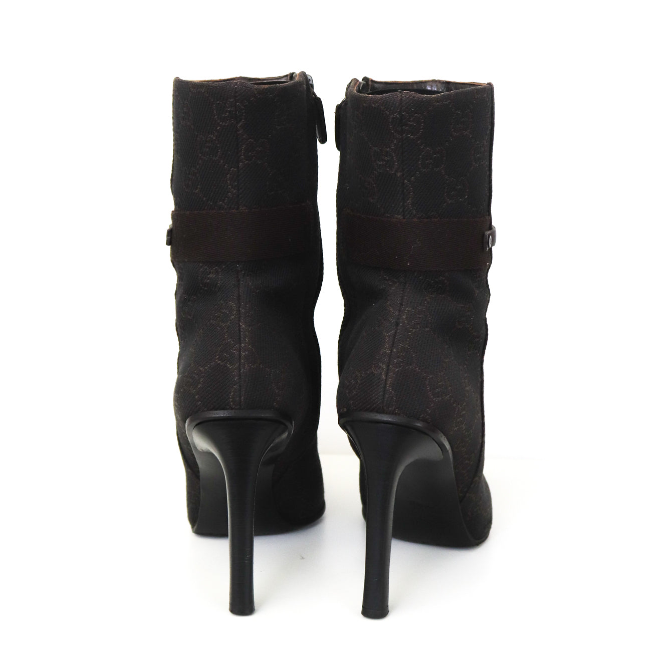Vintage Gucci by Tom Ford Brown GG Monogram Canvas Ankle Boots Heels / 36.5 (US 6.5)