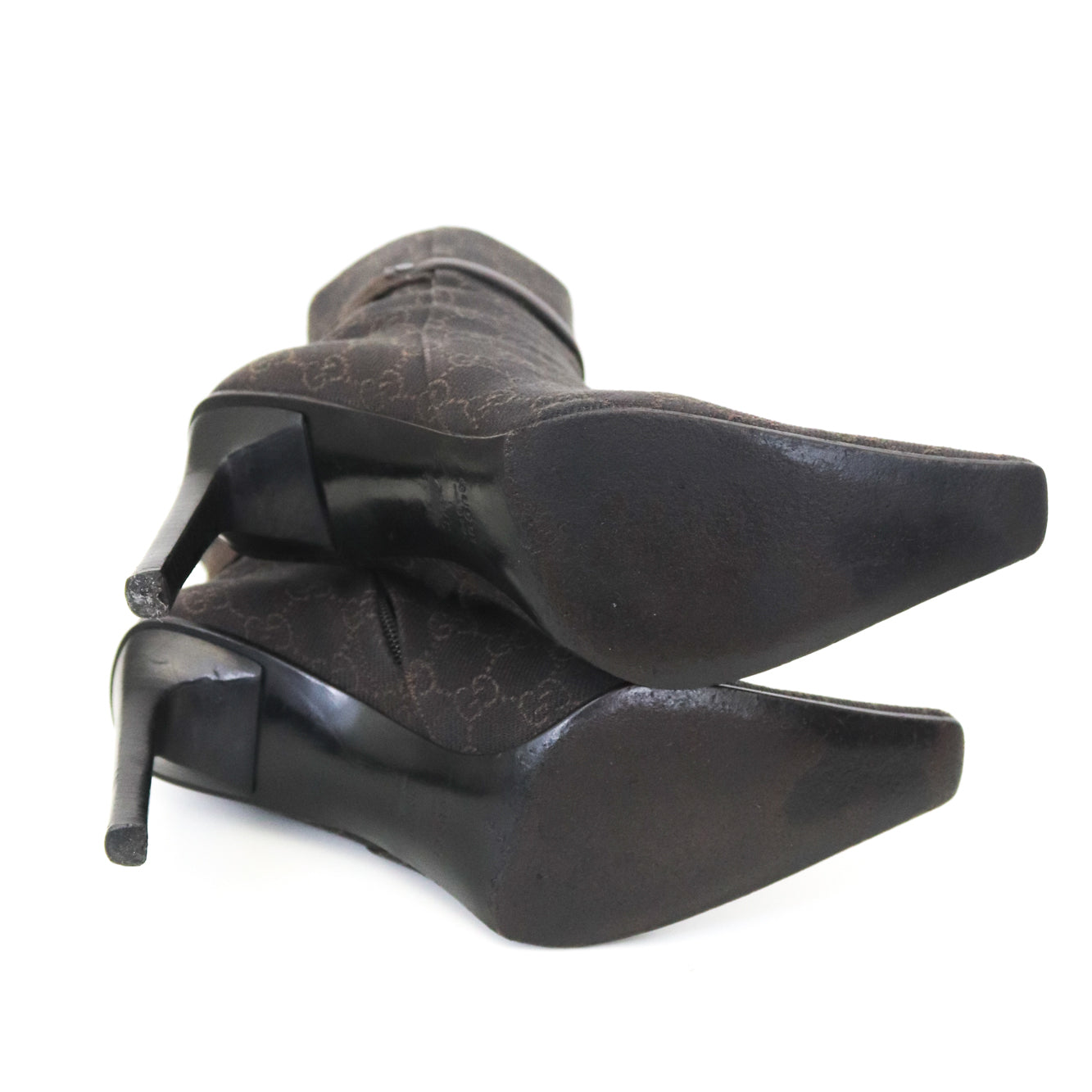 Vintage Gucci by Tom Ford Brown GG Monogram Canvas Ankle Boots Heels / 36.5 (US 6.5)