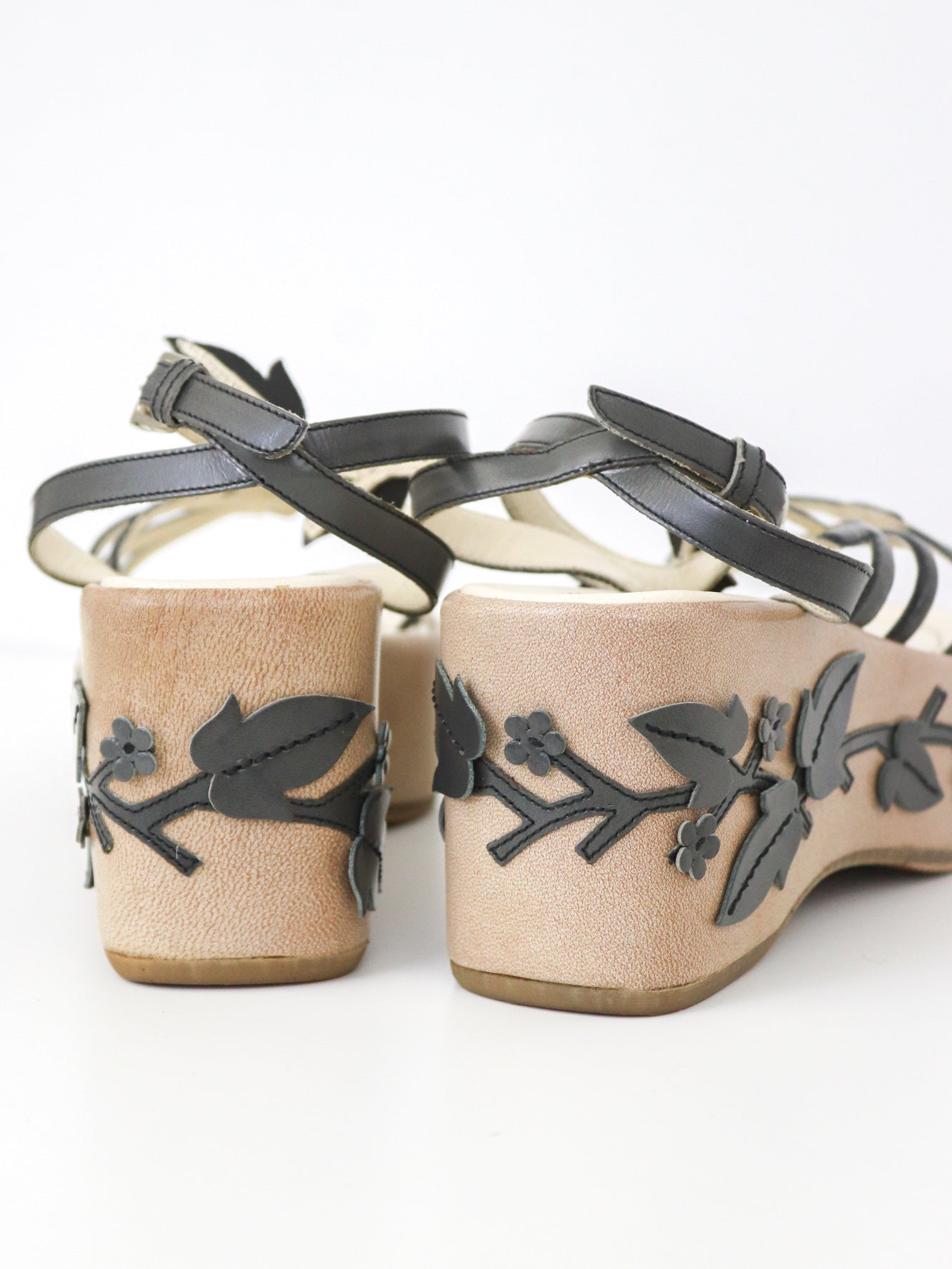 Vintage S/S 1997 Prada Floral Vine Leaf Applique Runway Wedge Sandals / 36 (US 6)