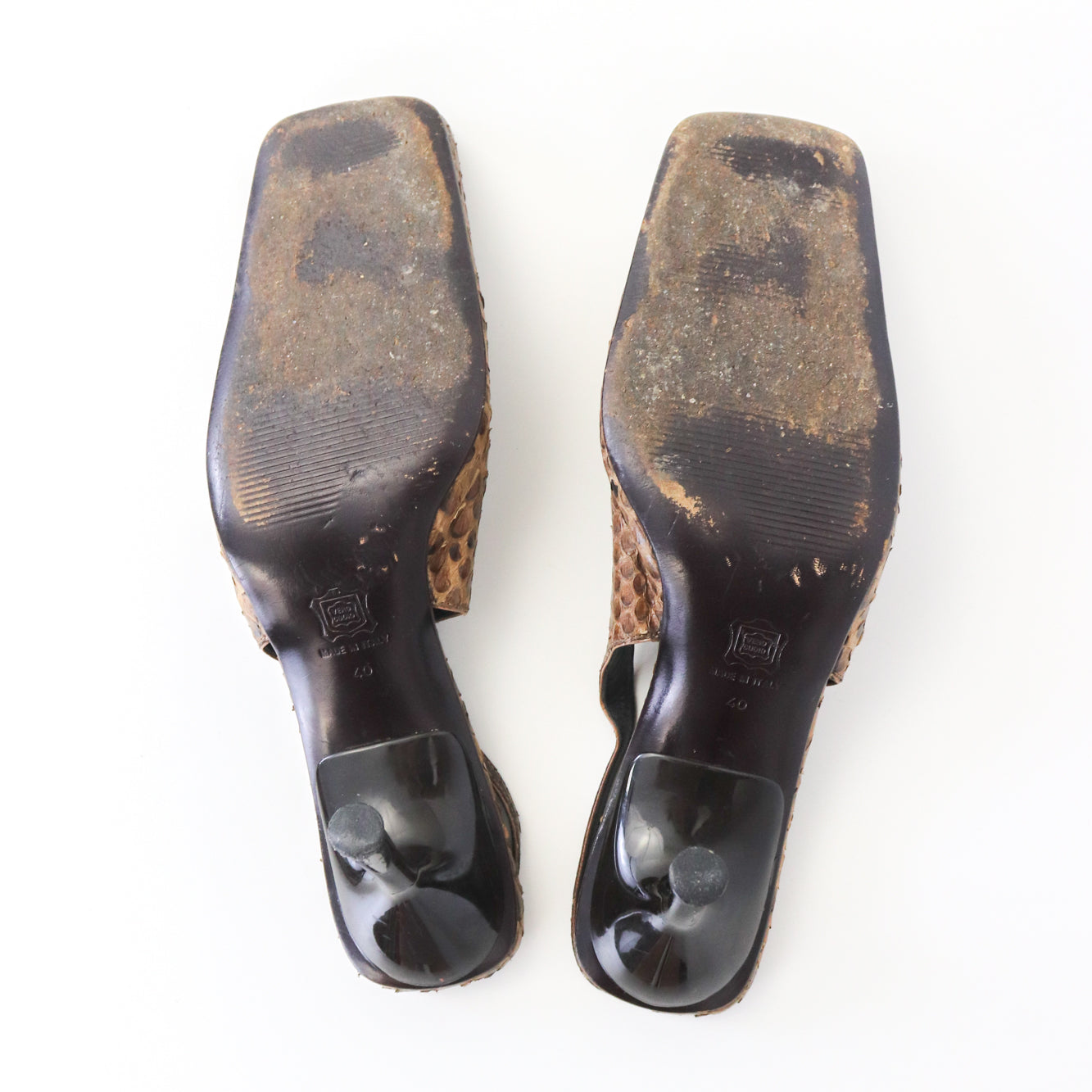 Vintage F/W 1999 Dolce&Gabbana Brown Python Leather Snakeskin Slingback Heels / 40 (US 10)