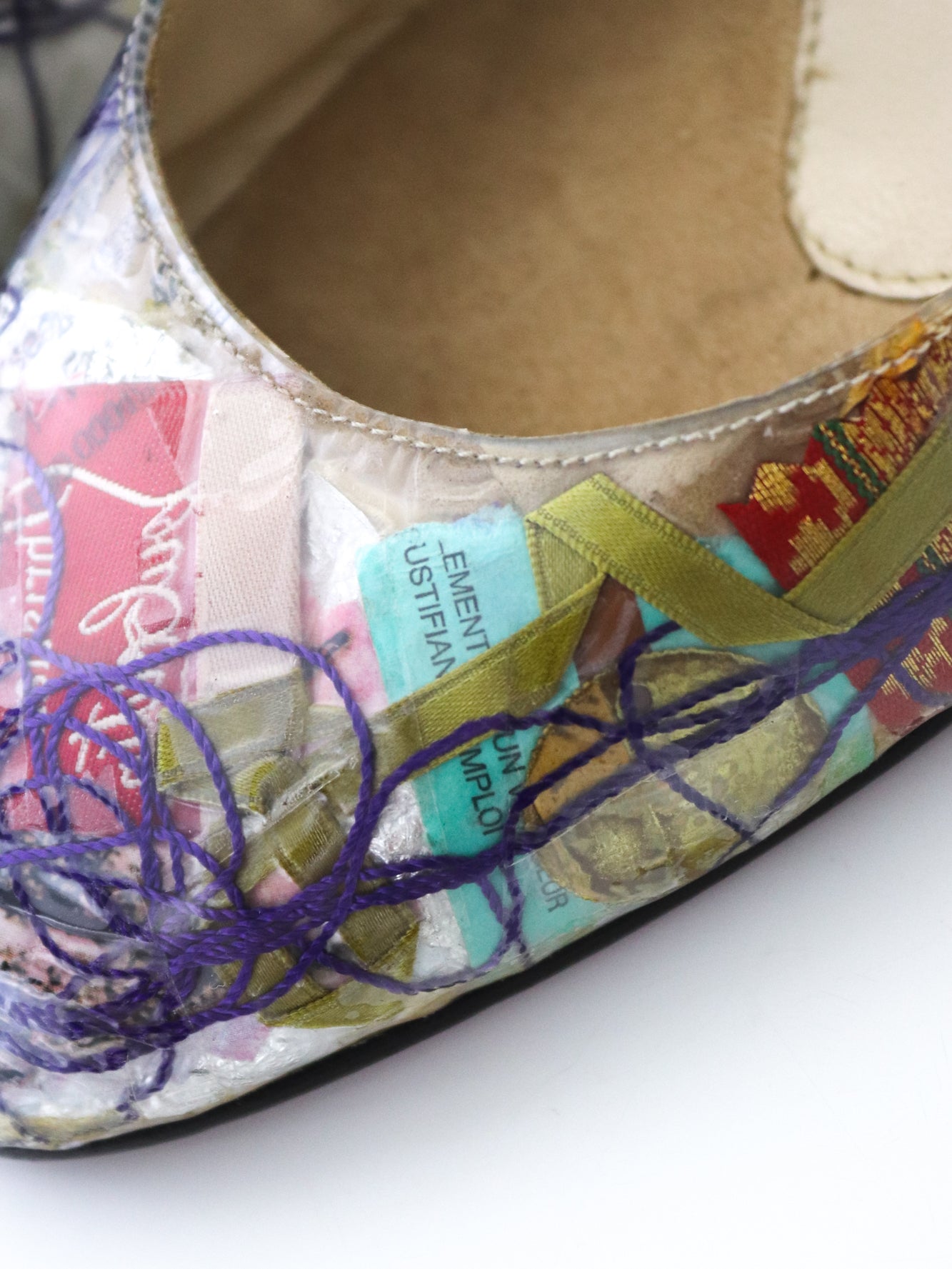 Vintage 1999 Christian Louboutin Arte Povera Trash Collection Kitten Heel Mules / 37 (US 7)