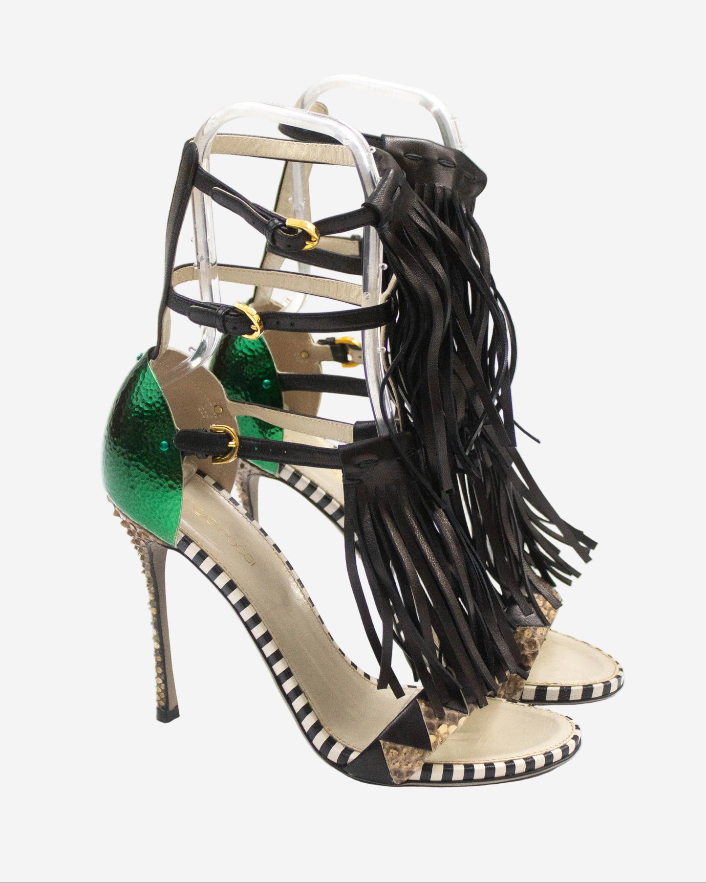 S/S 2013 Sergio Rossi Tawaraya Fringe Strappy Sandals / 37.5 (US 7.5)