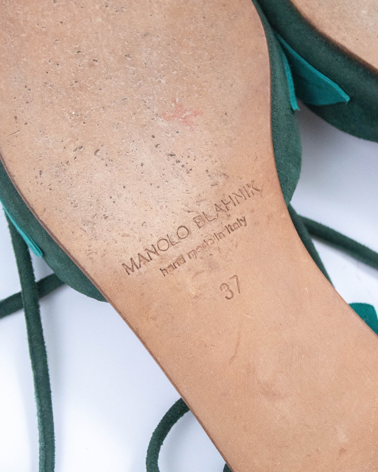 Manolo Blahnik Green Leaf Applique Lace Up Flats / 37 (US 7)