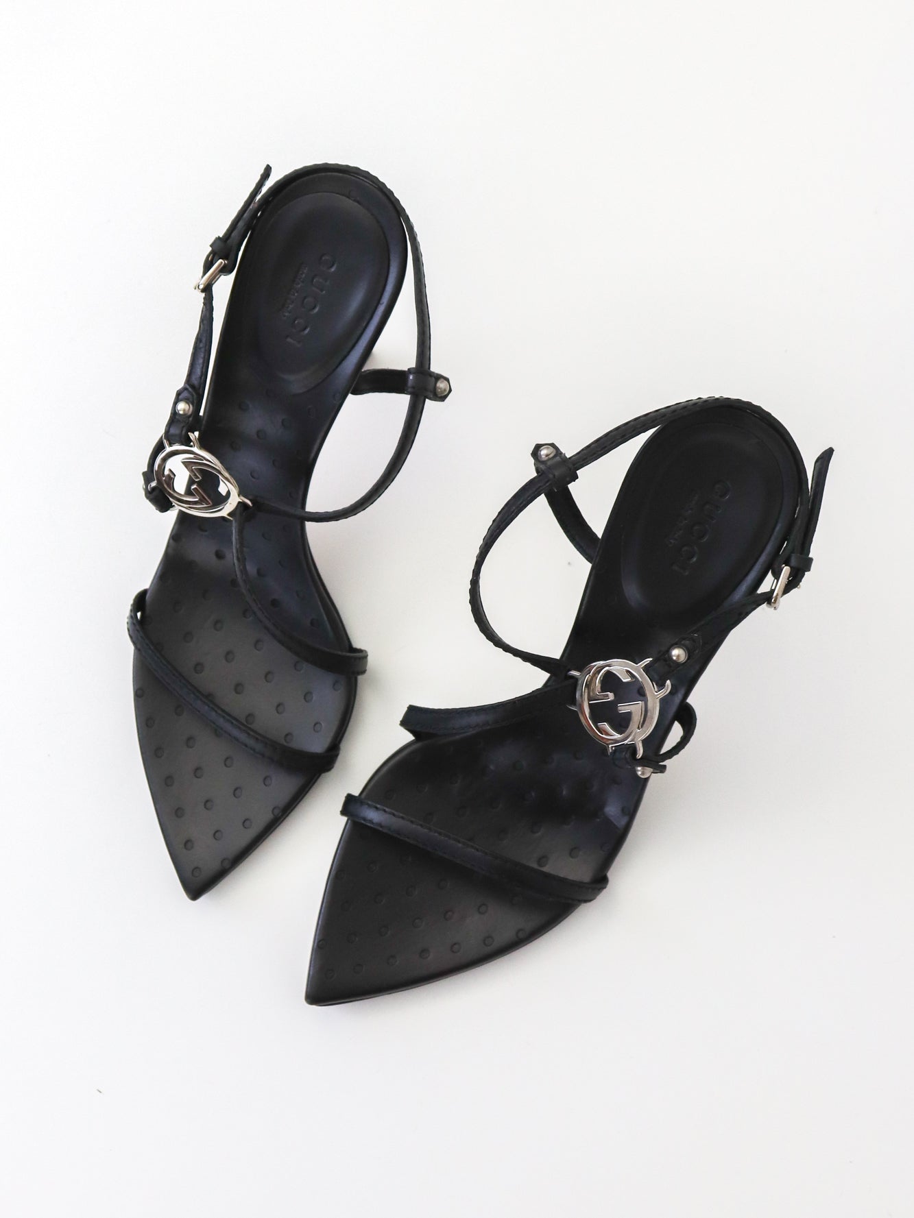 Vintage Gucci by Tom Ford Black Interlocking G Logo Strappy Sandals / 37 (US 7)