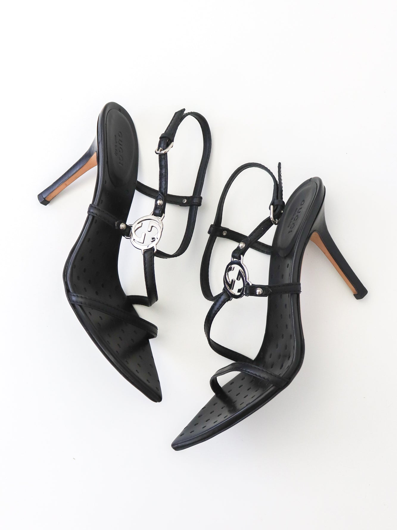 Vintage Gucci by Tom Ford Black Interlocking G Logo Strappy Sandals / 37 (US 7)