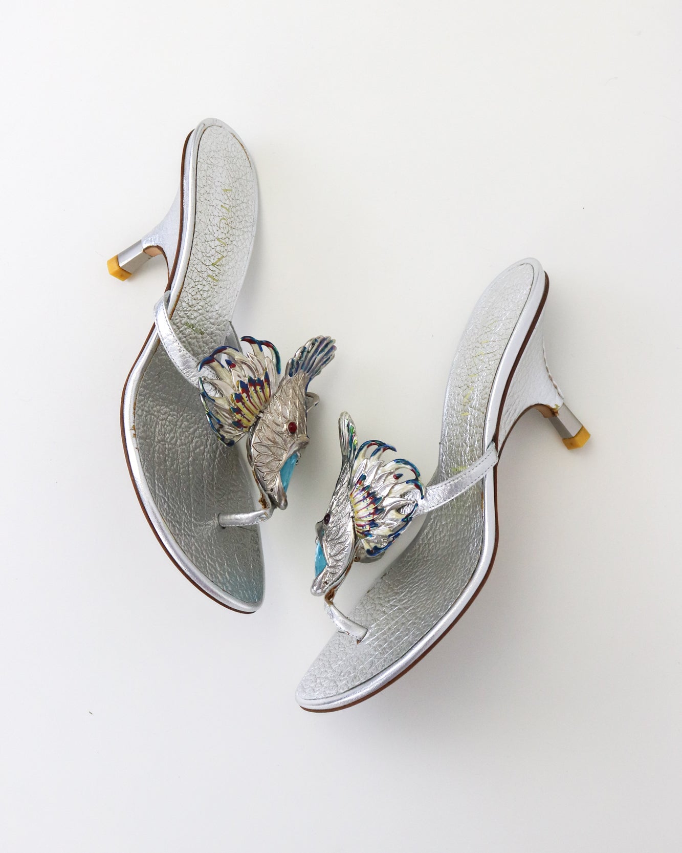 Vintage Vicini Giuseppe Zanotti Silver Fish Thong Mule Heels / 37 (US 7)