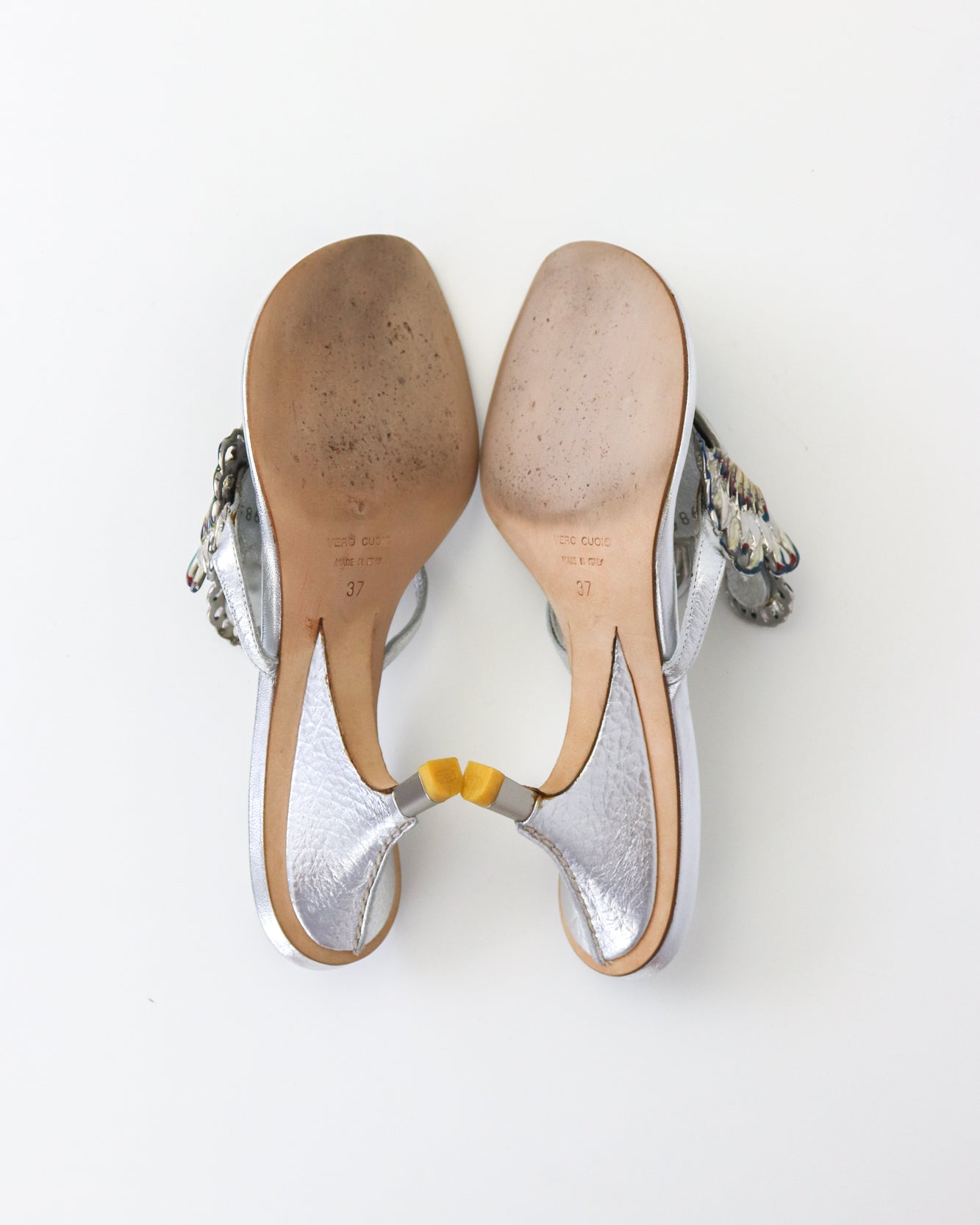 Vintage Vicini Giuseppe Zanotti Silver Fish Thong Mule Heels / 37 (US 7)