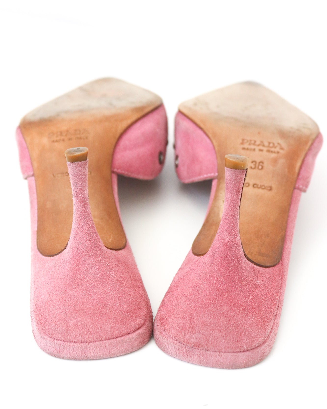 Vintage Prada Iconic Pink Suede Eyelet Bow Mule Heels / 36 (US 6)