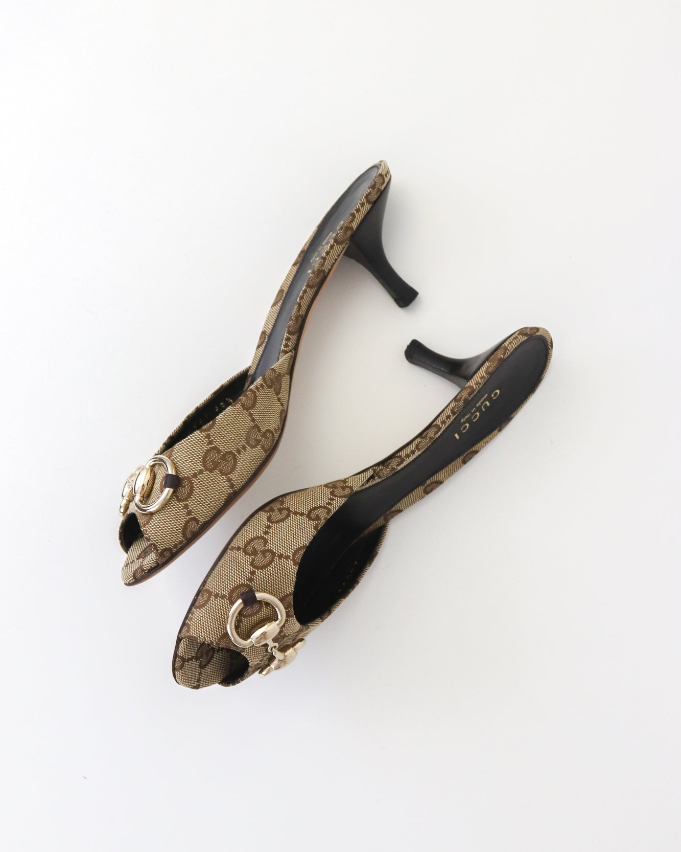 Vintage 2000s Gucci GG Monogram Kitten Heel Mules Horsebit Detail / 36.5 (US 6.5)