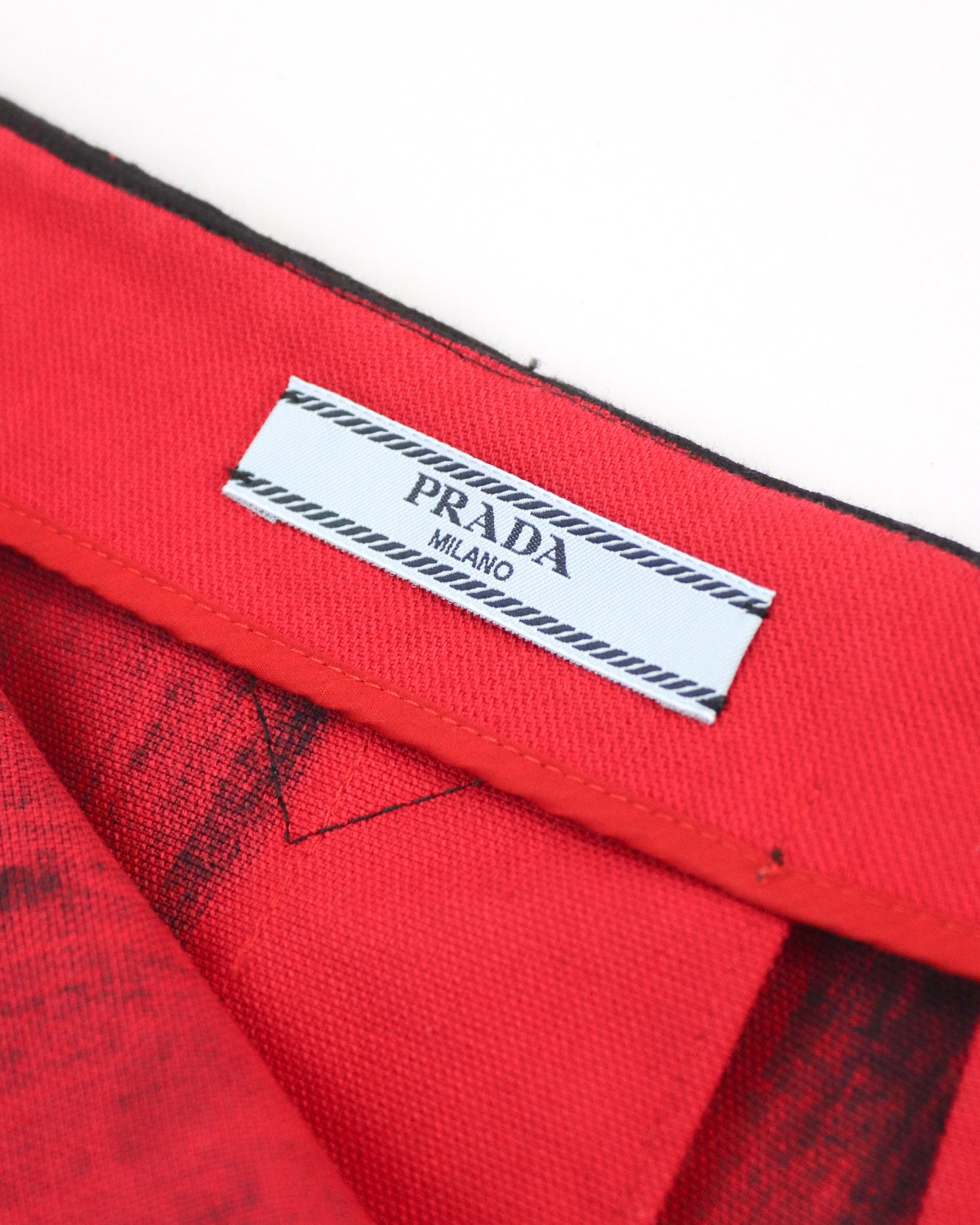 Prada S/S 2018 Black Red Print Leather Logo Runway Midi Skirt / IT 38 (XS)