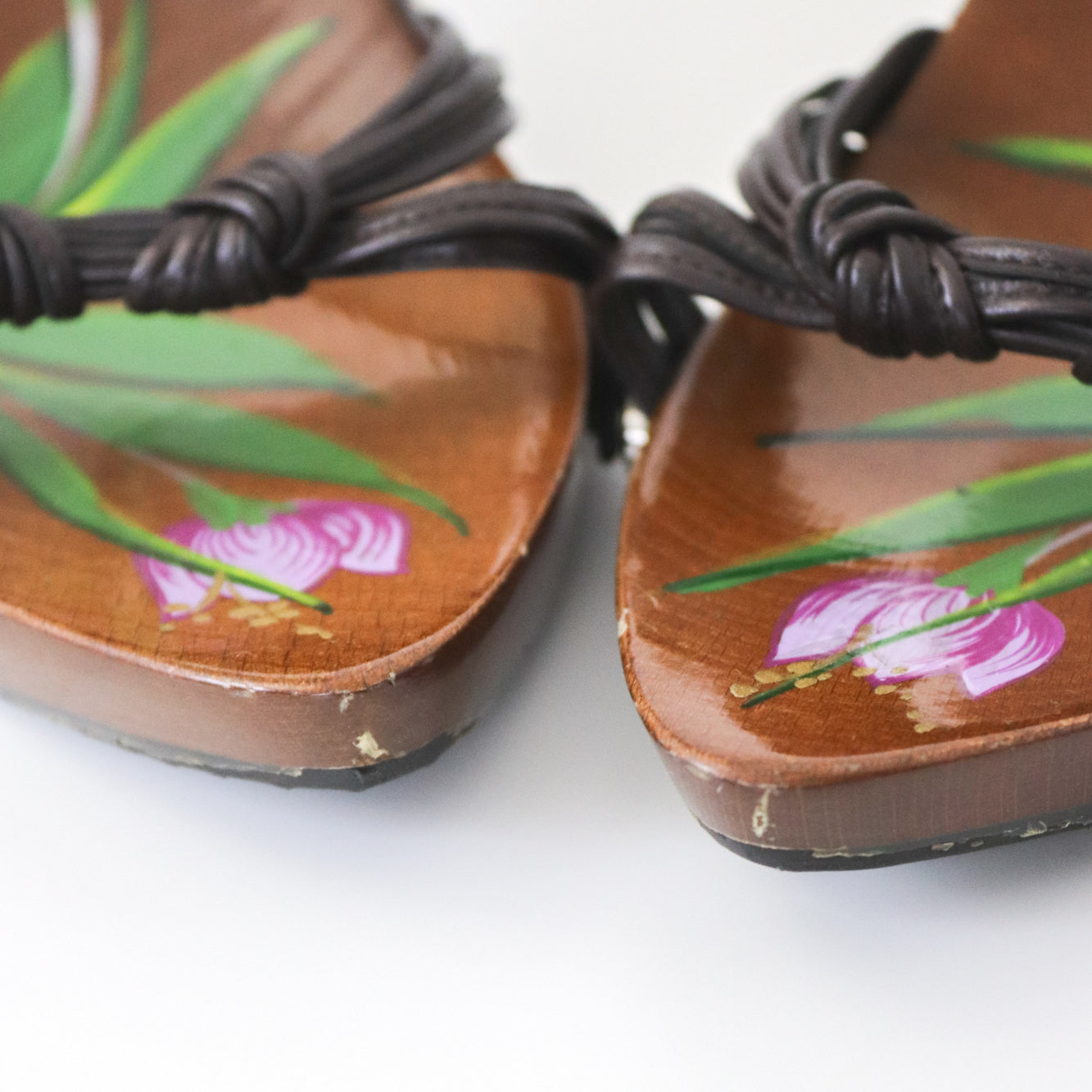 Vintage Christian Dior Galliano Era Flower Hand-painted Mules Leather Knot Heels / 36.5 (US 6.5)