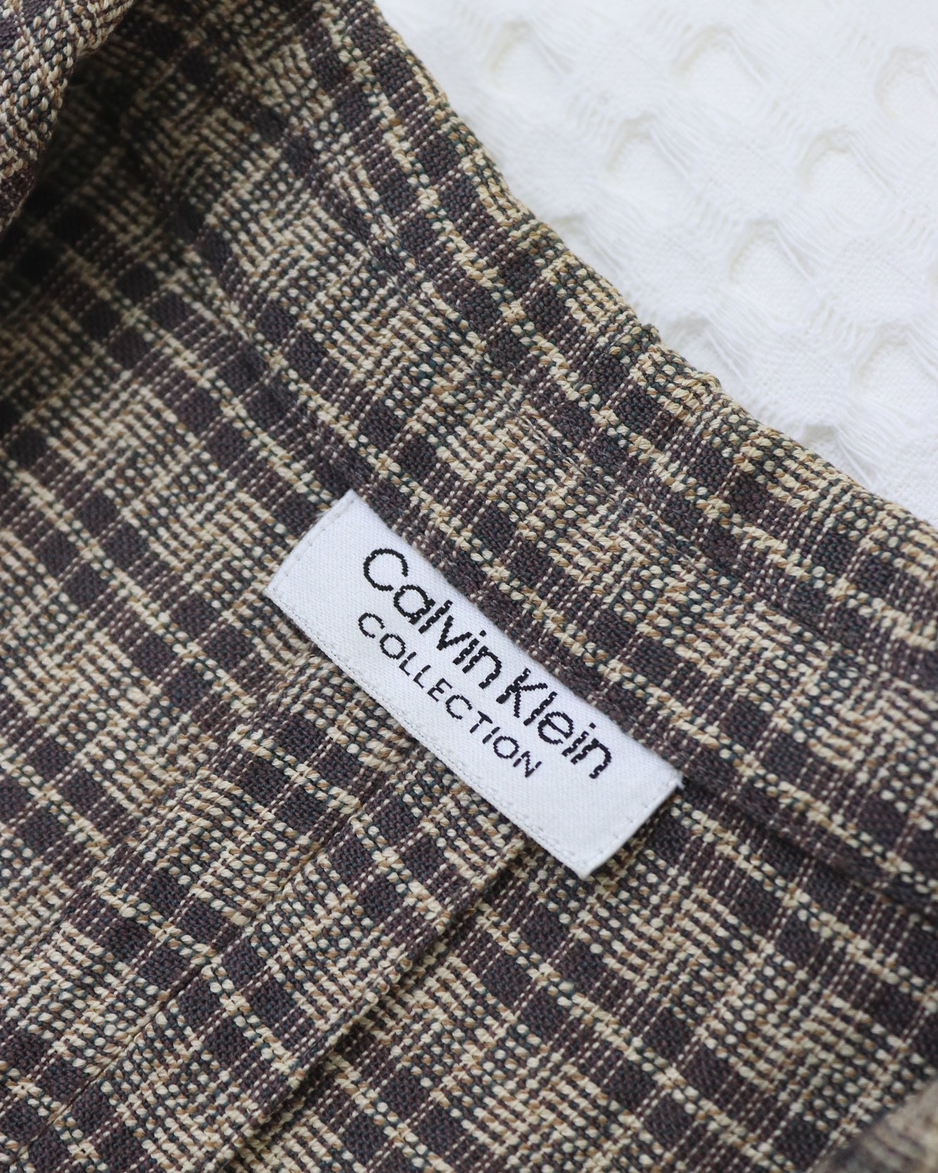 Vintage S/S 1994 Calvin Klein Collection Beige Plaid Runway Blazer Jacket / S