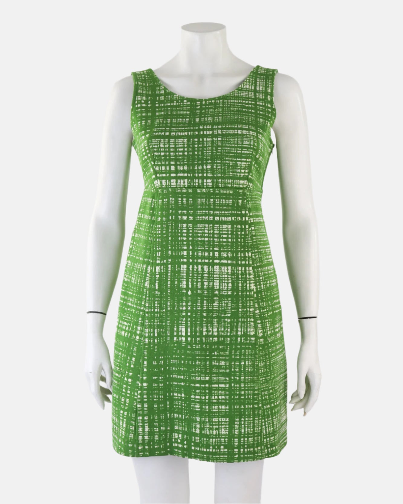 Vintage S/S 1996 Prada 'Ugly Chic' Green Tweed Print Empire Waist Dress / IT 42 (S)