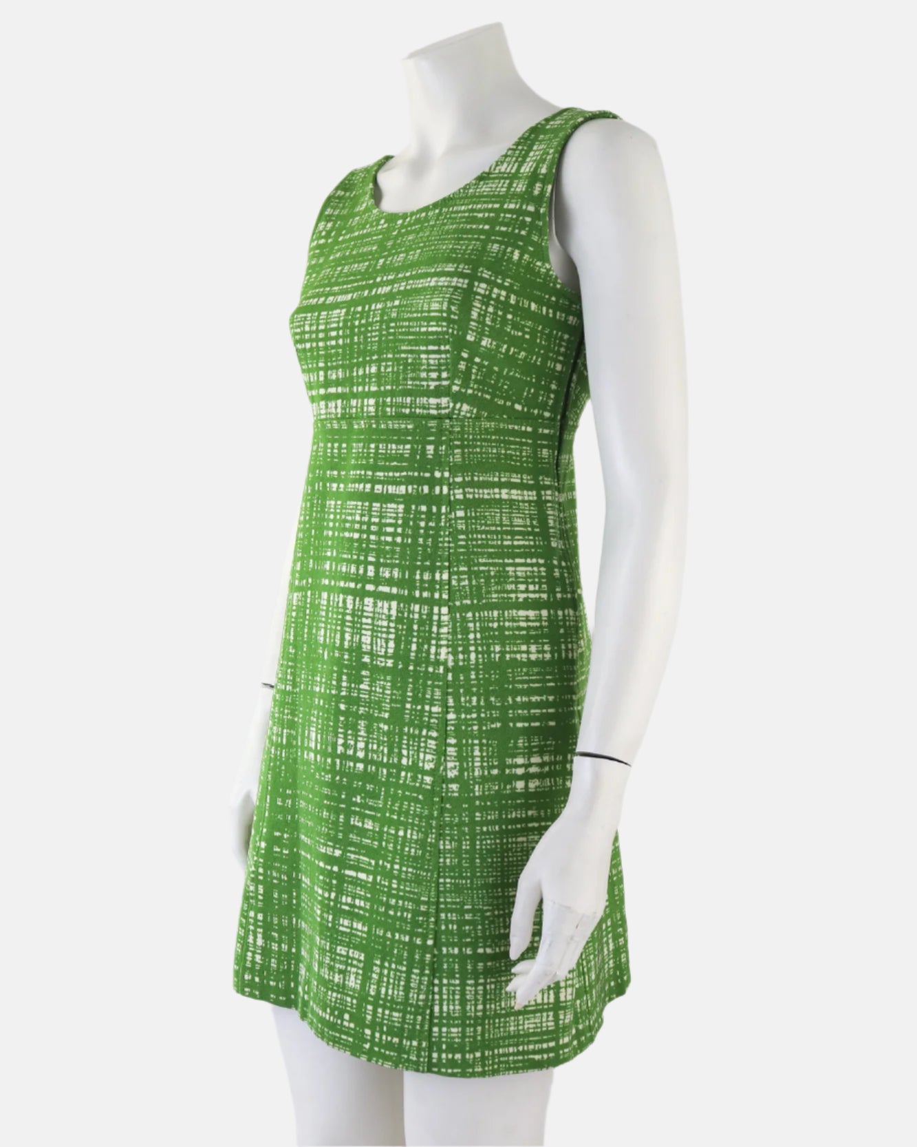Vintage S/S 1996 Prada 'Ugly Chic' Green Tweed Print Empire Waist Dress / IT 42 (S)