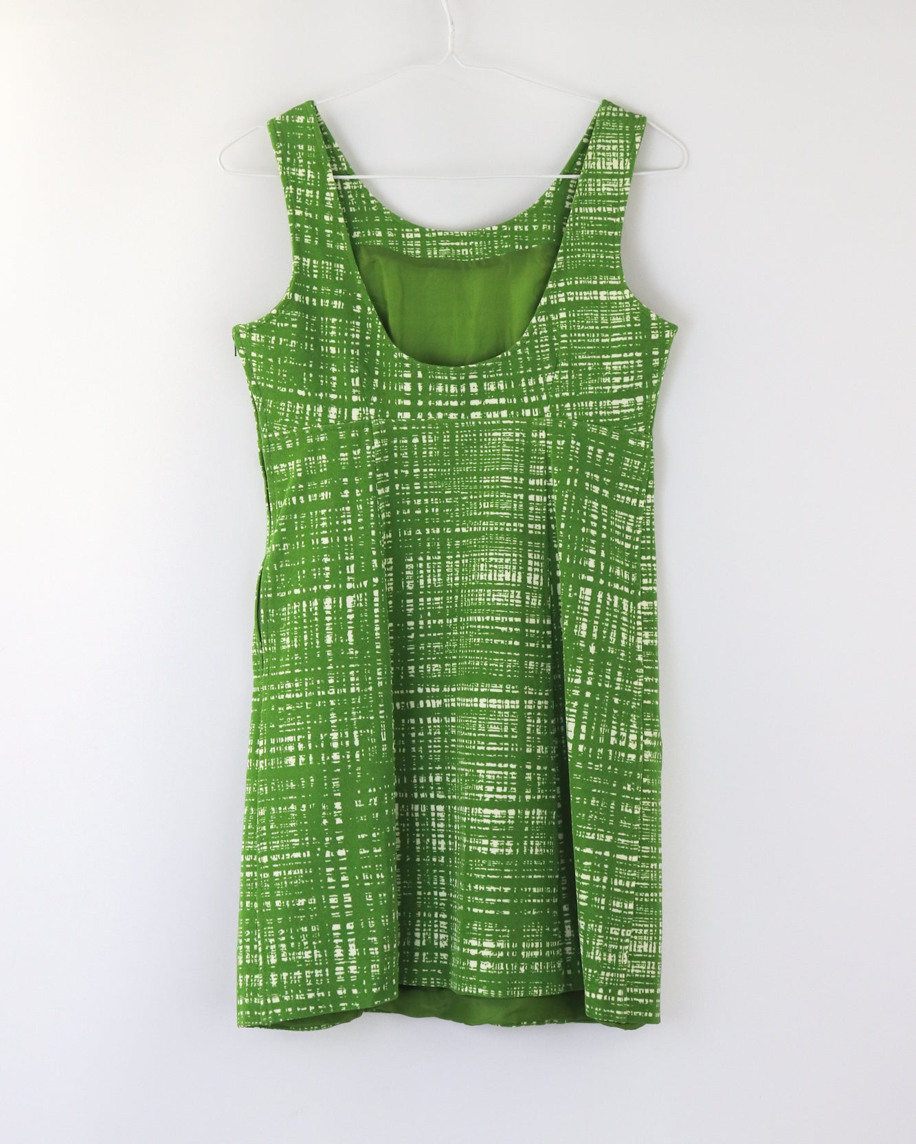 Vintage S/S 1996 Prada 'Ugly Chic' Green Tweed Print Empire Waist Dress / IT 42 (S)
