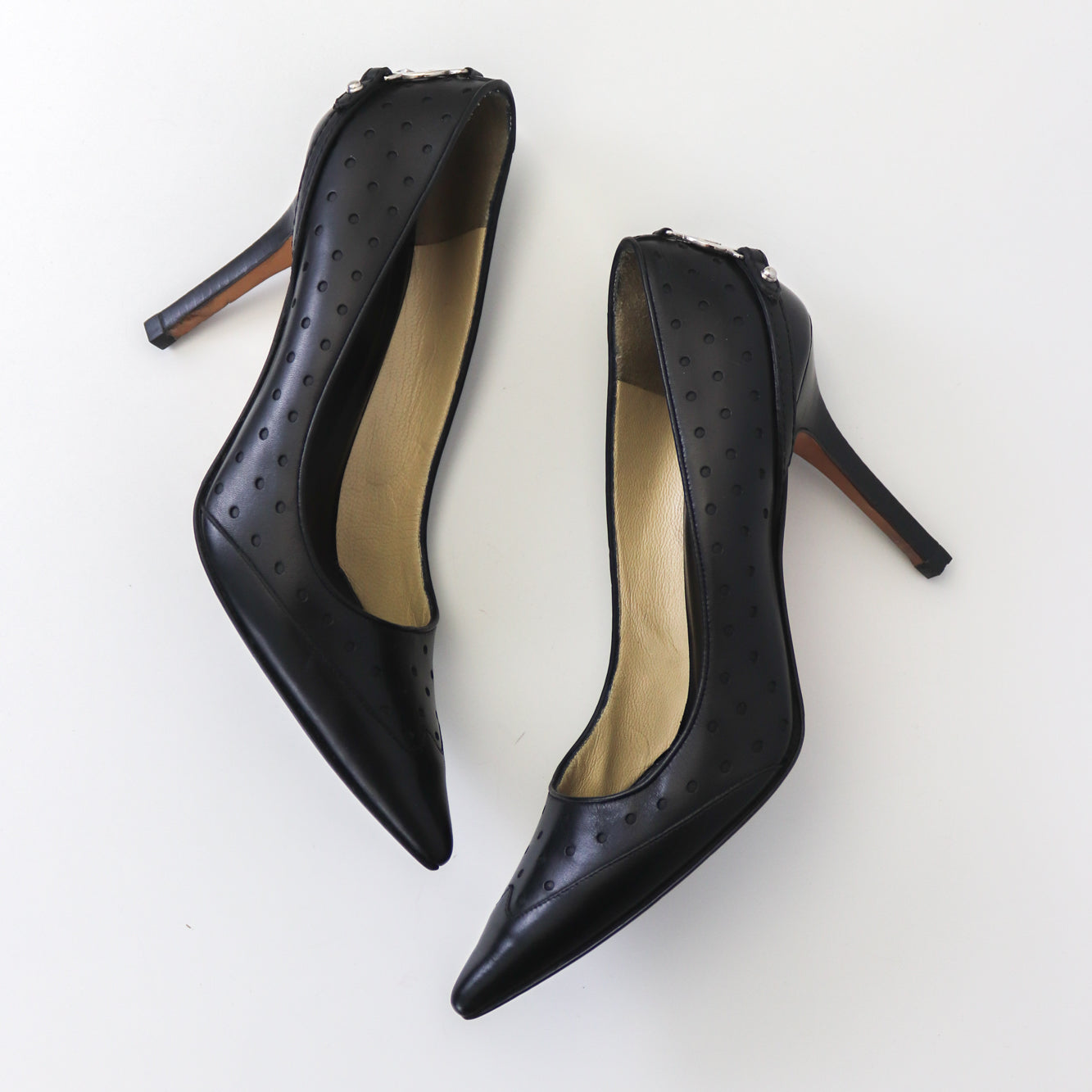 Vintage Gucci Black Leather GG Interlocking Logo Heels Pointed Toe Pumps / 36 (US 6)