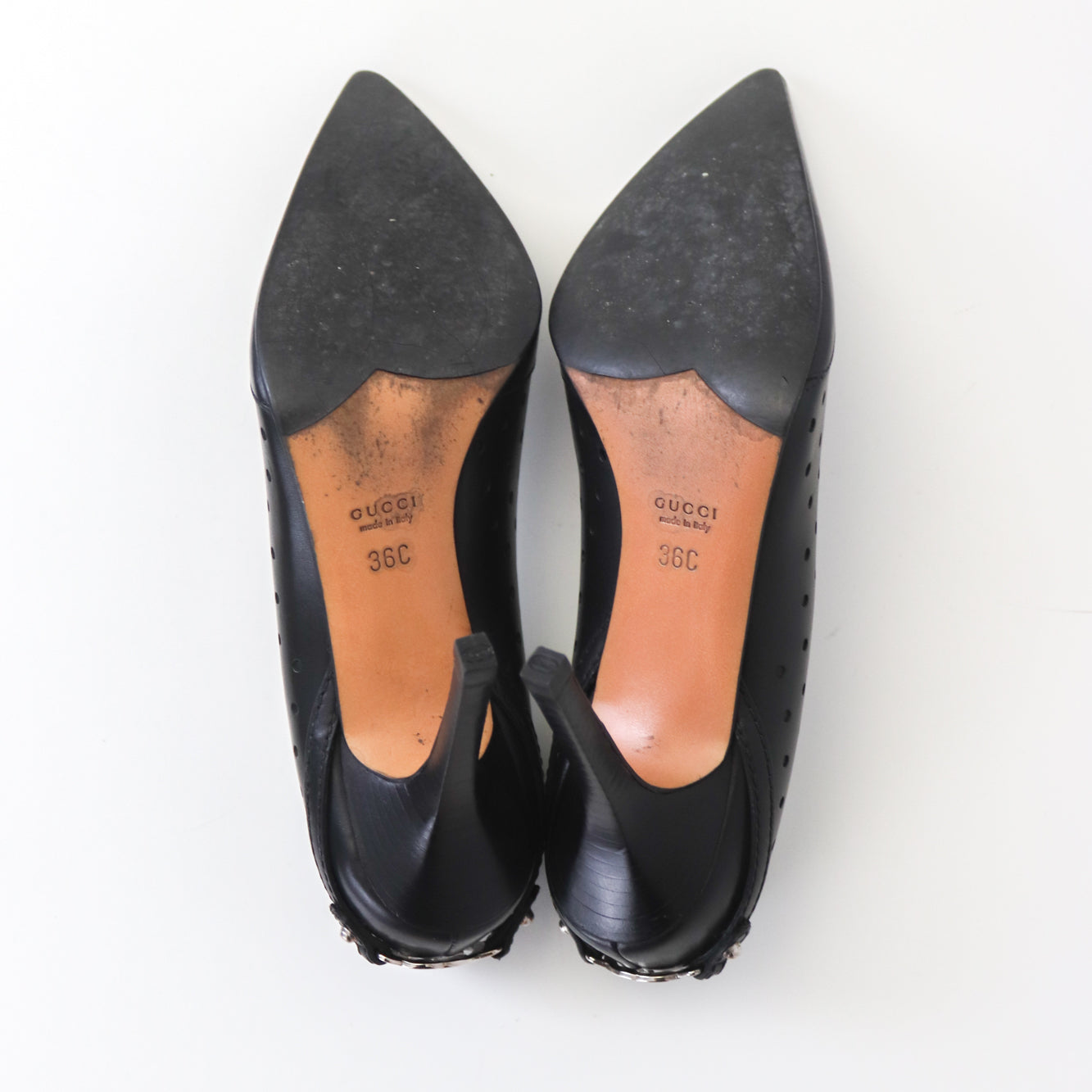 Vintage Gucci Black Leather GG Interlocking Logo Heels Pointed Toe Pumps / 36 (US 6)
