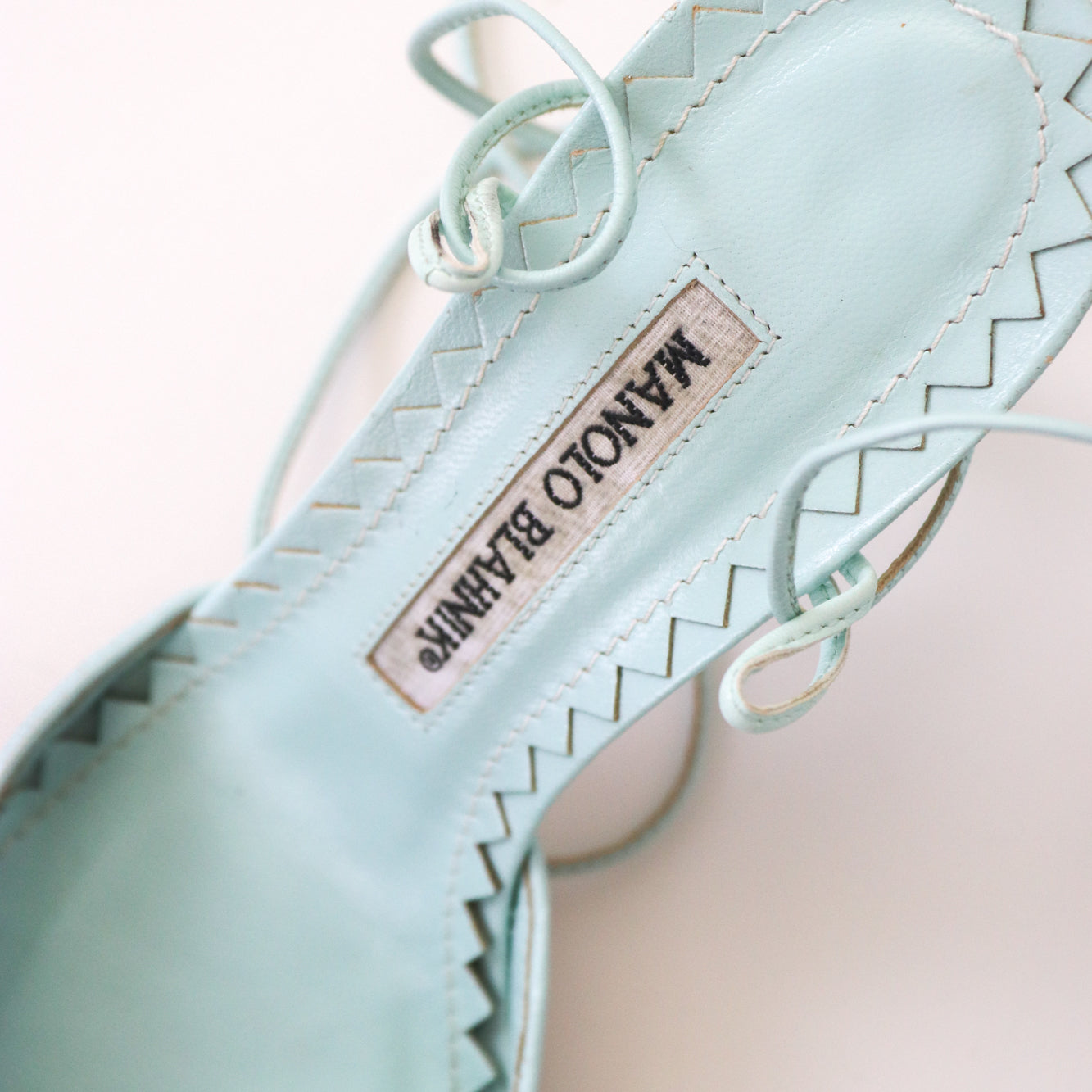 Vintage 2000s Manolo Blahnik Stingray Skin Turquoise Leather Lace Up Mules / 36 (US 6)