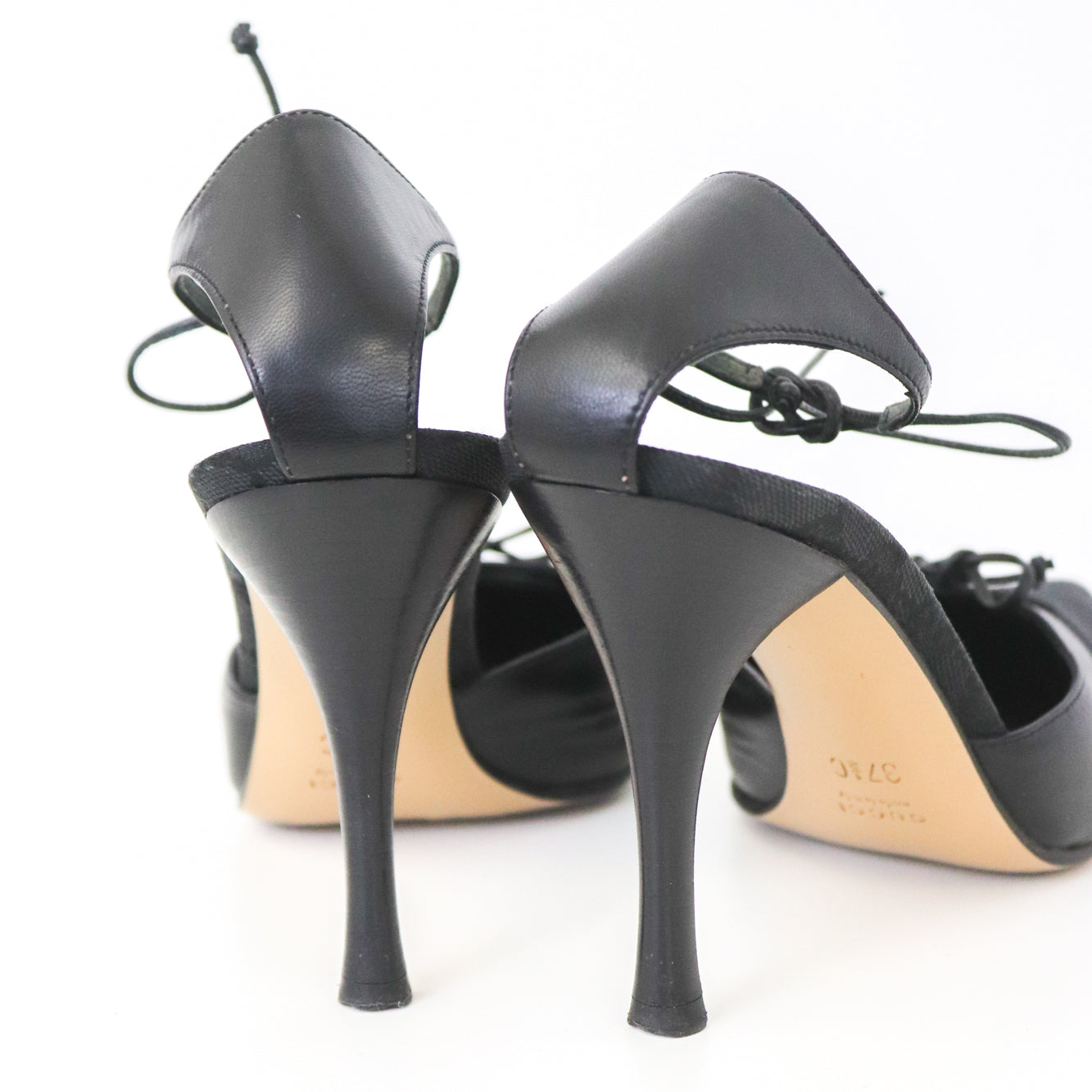 Vintage Gucci GG Logo Monogram Mules Pointed Toe Heels Strappy Pumps / 37.5 (US 7.5)