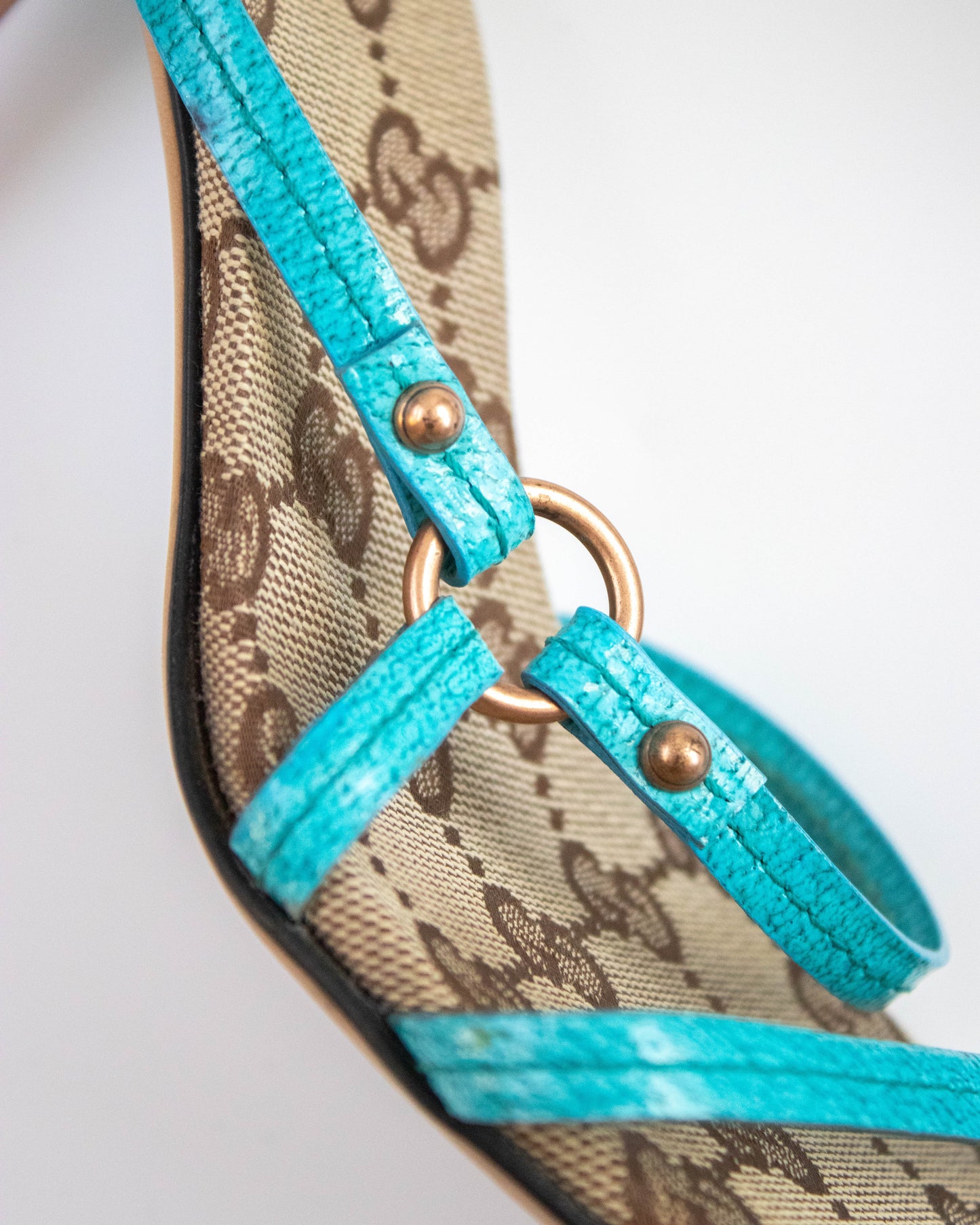 Vintage Gucci Classic GG Monogram Turquoise Leather Mule Heels / 37 (US 7)